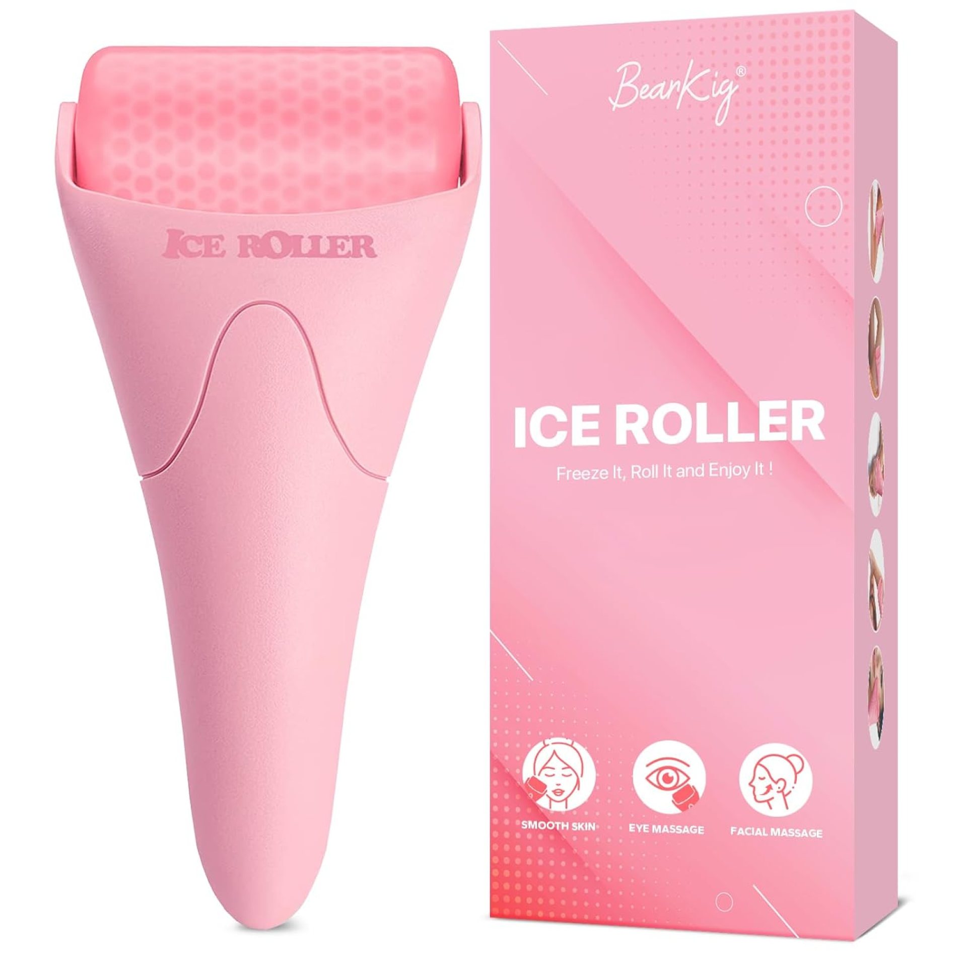BearKig Ice Roller, Ice Roller for Face, Ice Face Roller, Cold Facial Ice Roller Massager for Eye Puffiness, Women’s Gifts, Migraine, TMJ Pain Relief & Minor Injuries, Skin Care Products (Pink) BearKig Ice Roller, Ice Roller for Face, Ice Face Roller, Cold Facial Ice Roller Massager for Eye Puffiness, Women’s Gifts, Migraine, TMJ Pain Relief & Minor Injuries, Skin Care Products (Pink)