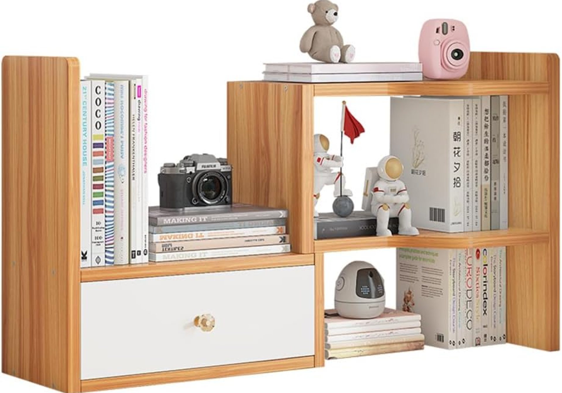 WWEENUO Expandable Desktop Bookshelf, Freestyle Adjustable Display Desk Shelf Counter Storage Rack Top Bookcase for Office & Home (Cherry Wood) WWEENUO Expandable Desktop Bookshelf, Freestyle Adjustable Display Desk Shelf Counter Storage Rack Top Bookcase for Office & Home (Cherry Wood)