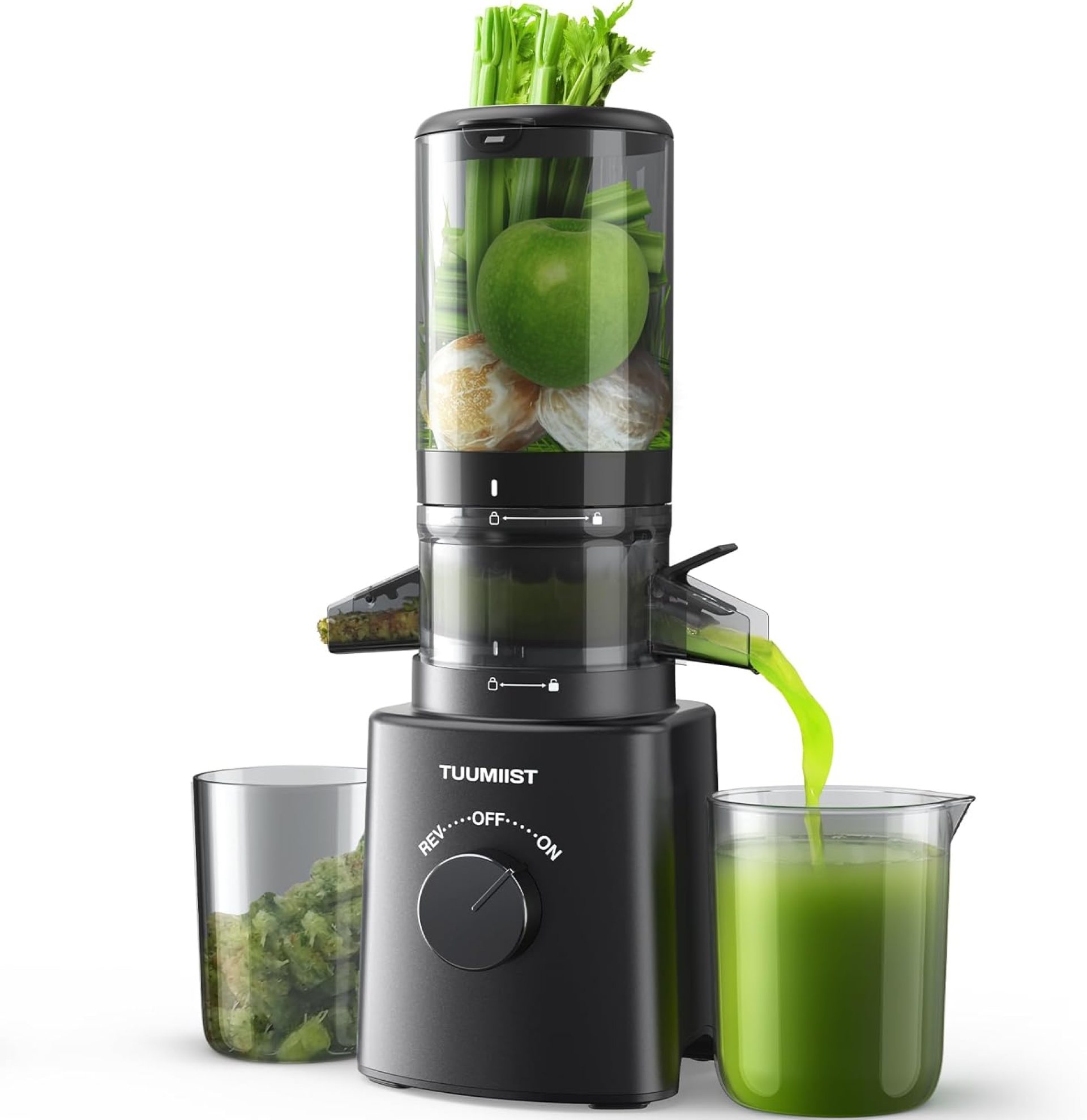 Juicer Machines, TUUMIIST Cold Press Juicer with 4.6” Large Feed Chute Fit Whole Vegetable And Fruit, Masticating Juicer Easy To Clean, Black Juicer Machines, TUUMIIST Cold Press Juicer with 4.6” Large Feed Chute Fit Whole Vegetable And Fruit, Masticating Juicer Easy To Clean, Black