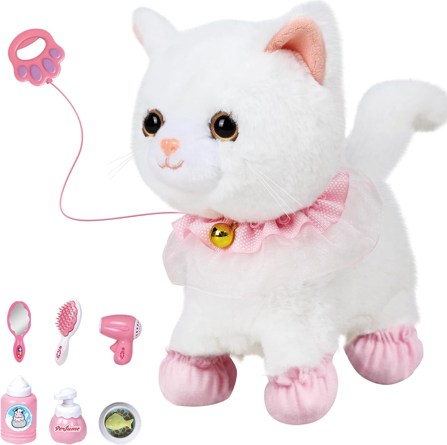 Interactive Electronic Plush Toy Walking and Barking Robot Cat Plush Cat Remote Control Kitten for Girls (White Cat) Interactive Electronic Plush Toy Walking and Barking Robot Cat Plush Cat Remote Control Kitten for Girls (White Cat)