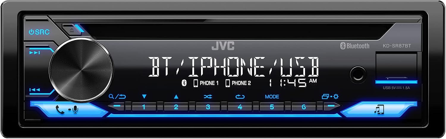 JVC KD-SR87BT Bluetooth CD Car Stereo with USB Port – AM/FM Radio, MP3 Player, High Contrast LCD, Detachable Face Plate – Single DIN – 13-Band EQ JVC KD-SR87BT Bluetooth CD Car Stereo with USB Port – AM/FM Radio, MP3 Player, High Contrast LCD, Detachable Face Plate – Single DIN – 13-Band EQ
