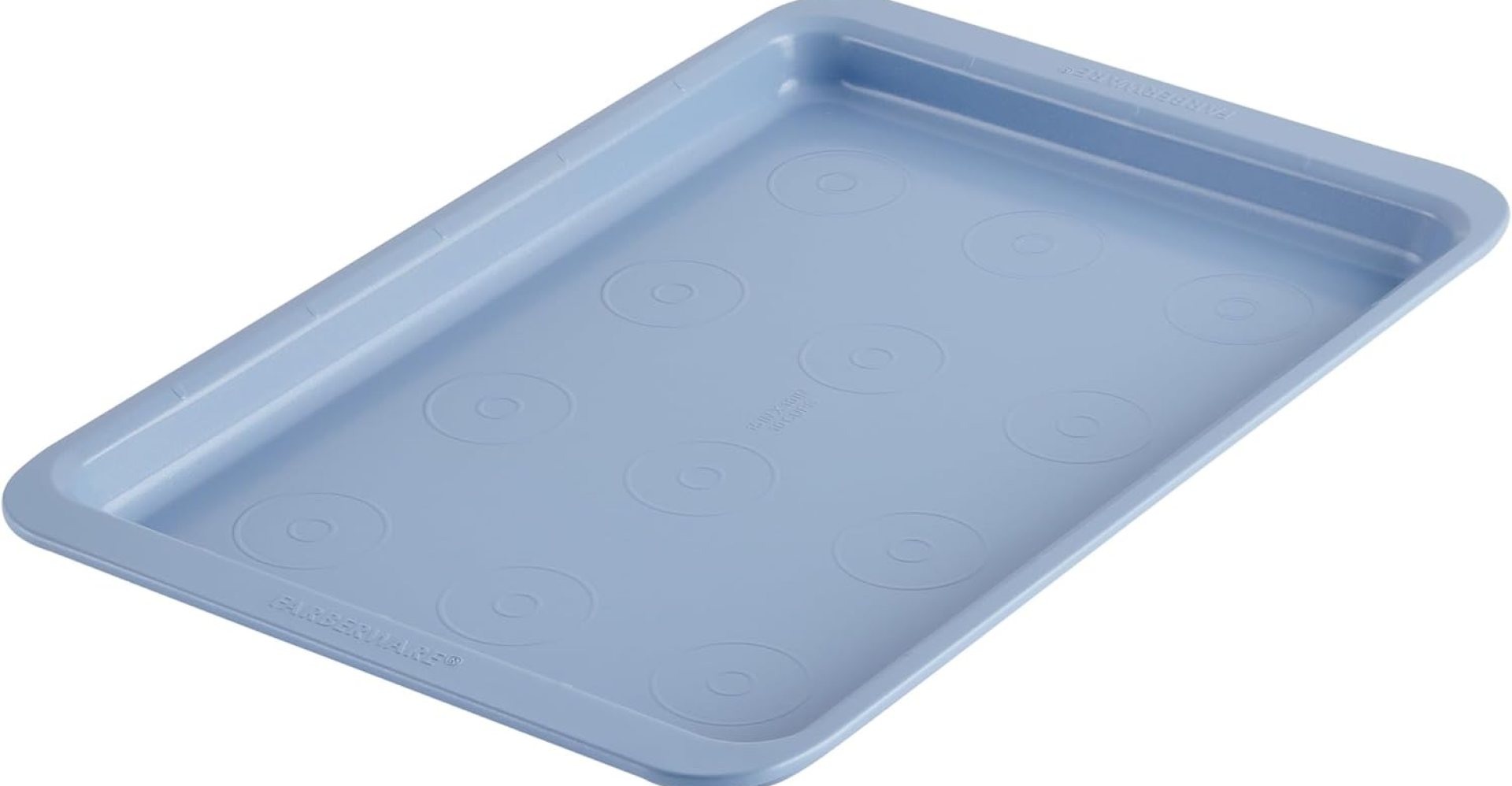 Farberware Easy Solutions Nonstick Bakeware Cookie Pan/Baking Sheet with Drop Zones and Portion Marks, 10 Inch x 15 Inch – Blue Farberware Easy Solutions Nonstick Bakeware Cookie Pan/Baking Sheet with Drop Zones and Portion Marks, 10 Inch x 15 Inch – Blue