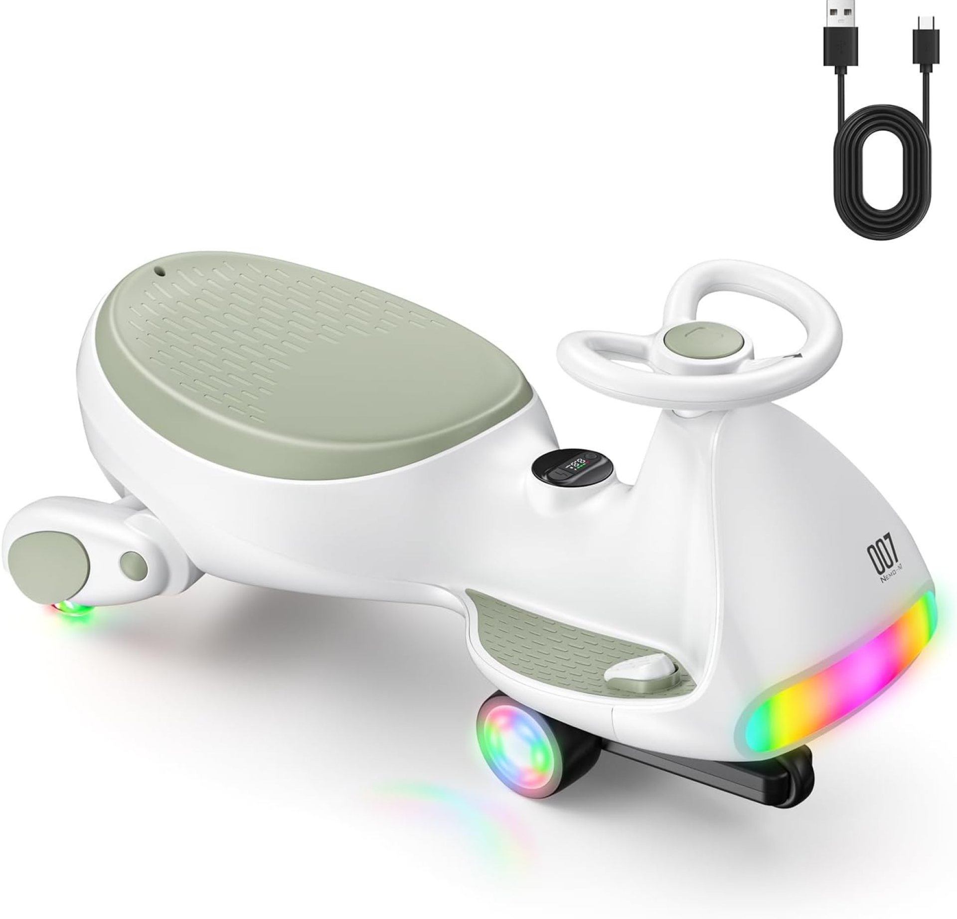 FanttikRide 12V N7 Ultra Electric Wiggle Car with Pedal, Kids Car, MagicMute Motor Swing Car, 2 Speeds, 9 Color Modes, Digital Display, Bluetooth, for Ages 3 and Up, 150 Lbs, Morandi Green FanttikRide 12V N7 Ultra Electric Wiggle Car with Pedal, Kids Car, MagicMute Motor Swing Car, 2 Speeds, 9 Color Modes, Digital Display, Bluetooth, for Ages 3 and Up, 150 Lbs, Morandi Green