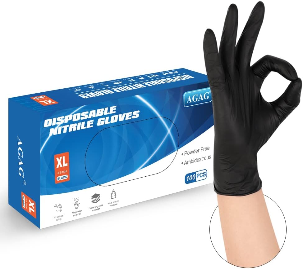 AGAG Nitrile Gloves Black Cooking Gloves 100PCs 5mil Ultra Strong Cleaning Gloves, Powder & Latex Free For Daily Use AGAG Nitrile Gloves Black Cooking Gloves 100PCs 5mil Ultra Strong Cleaning Gloves, Powder & Latex Free For Daily Use