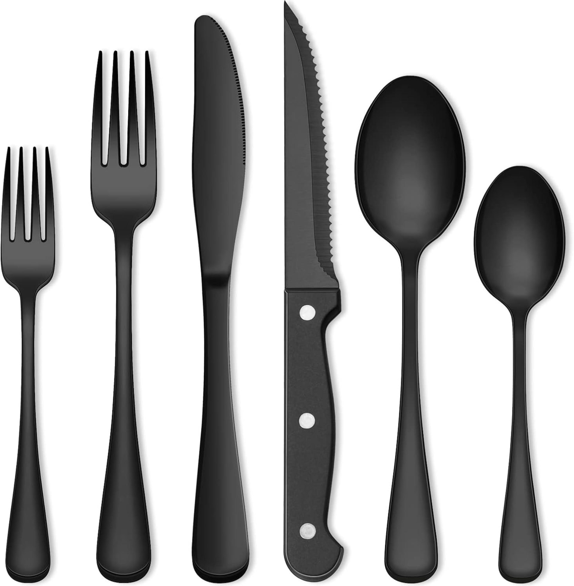 72-Piece Black Silverware Set, Umite Chef Flatware Set with Steak Knives for 12, Food-Grade Stainless Steel Cutlery Set, Includes Spoons Forks Knives, Kitchen Cutlery for Home Office Restaurant Hotel 72-Piece Black Silverware Set, Umite Chef Flatware Set with Steak Knives for 12, Food-Grade Stainless Steel Cutlery Set, Includes Spoons Forks Knives, Kitchen Cutlery for Home Office Restaurant Hotel