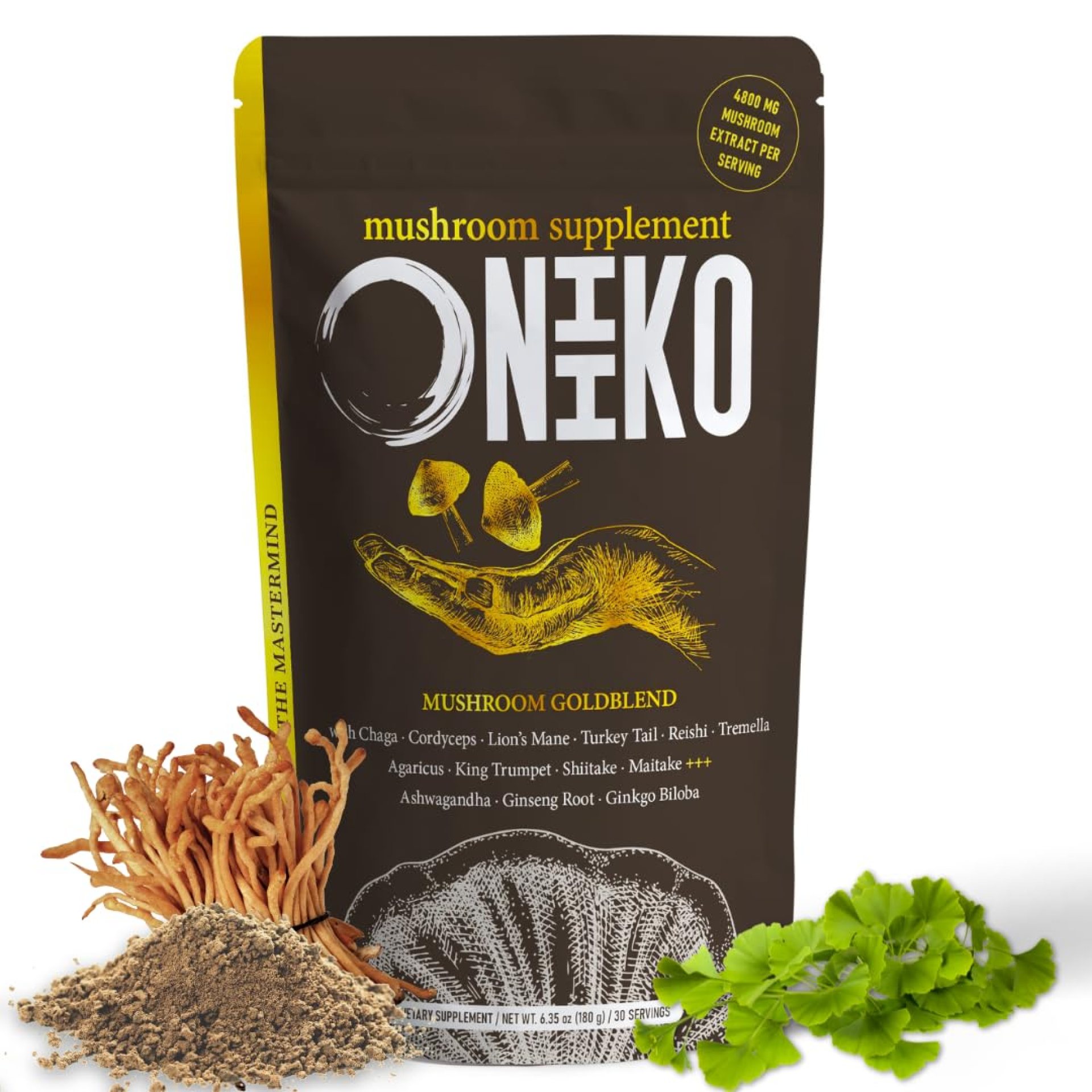 Oniiko 10 Mushroom Powder with Ginkgo, Ginseng and Ashwagandha for Performance, Memory & Immunity, 4800 mg Mushroom per Serving, 30 Servings Oniiko 10 Mushroom Powder with Ginkgo, Ginseng and Ashwagandha for Performance, Memory & Immunity, 4800 mg Mushroom per Serving, 30 Servings
