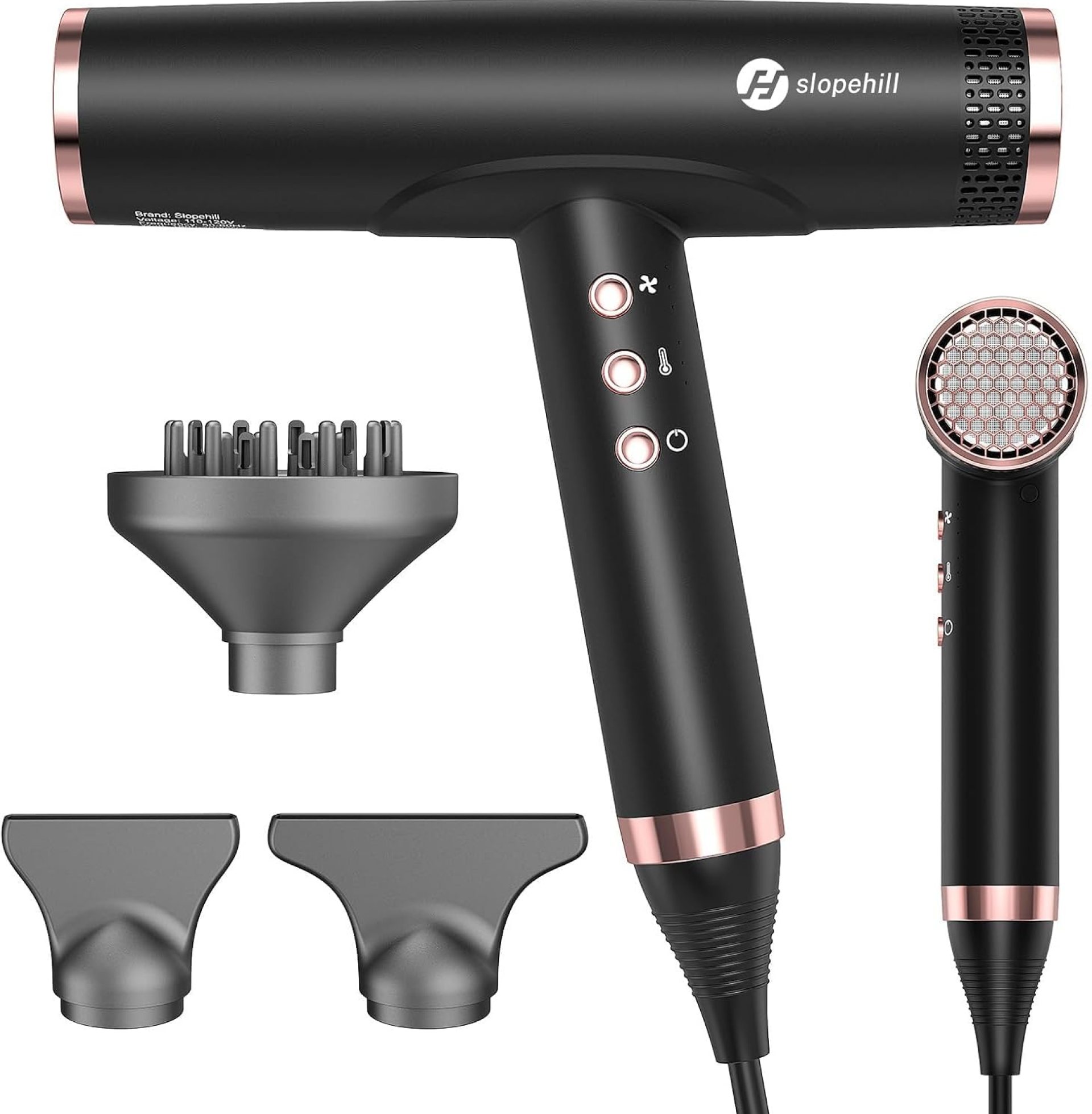 slopehill Professional Ionic Hair Dryer with Diffuser – Lightweight, Compact, Powerful & Fast Salon Blow Dryer with High Speed Brushless Motor for Travel, Women & Men (Ceramic, Black) slopehill Professional Ionic Hair Dryer with Diffuser – Lightweight, Compact, Powerful & Fast Salon Blow Dryer with High Speed Brushless Motor for Travel, Women & Men (Ceramic, Black)