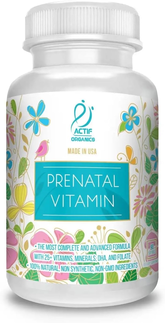 ACTIF Organic Prenatal Vitamin with 30+ Organic Vitamins, 100% Natural, DHA, EPA, Omega 3, and Organic Herbal Blend – Non-GMO, 90 Count, 2024 Formula ACTIF Organic Prenatal Vitamin with 30+ Organic Vitamins, 100% Natural, DHA, EPA, Omega 3, and Organic Herbal Blend – Non-GMO, 90 Count, 2024 Formula
