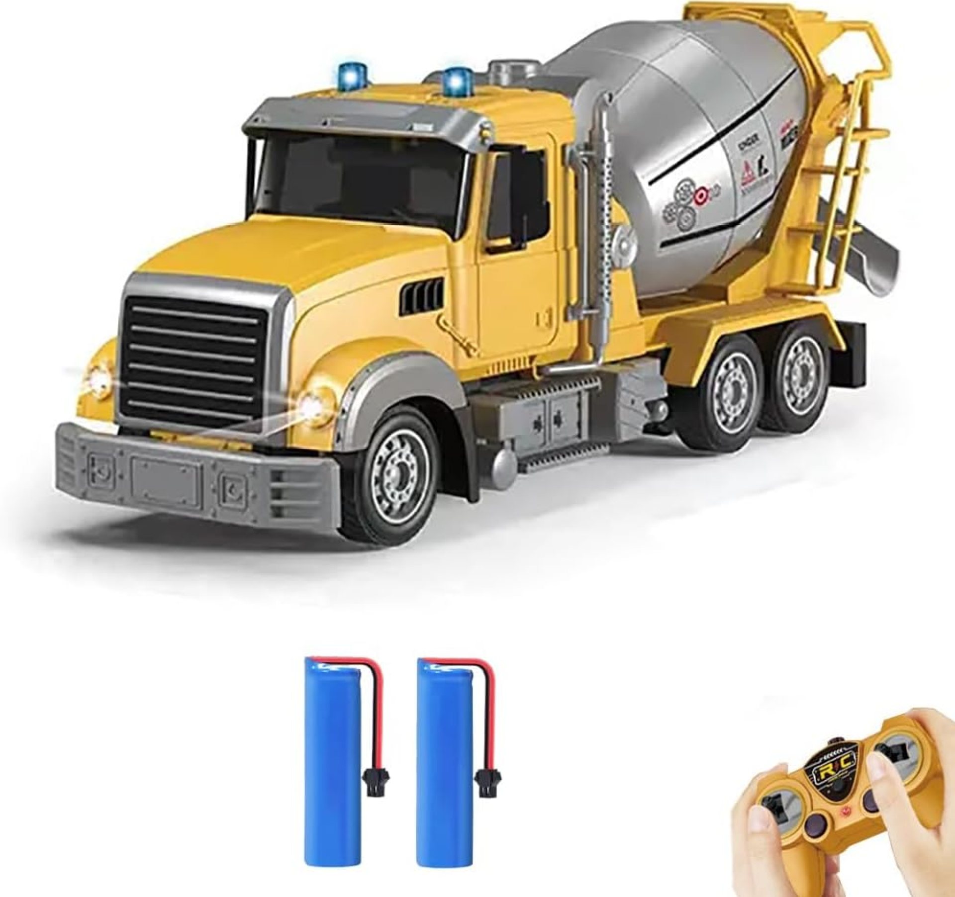 RC Cement Mixer Toy Truck for Boys – 6 Channel Remote Control Construction Toys with 2 Rechargeable Batteries, 1:24 Auto Demo 360 Degree Stirring Vehicles with Lights, for Kids RC Cement Mixer Toy Truck for Boys – 6 Channel Remote Control Construction Toys with 2 Rechargeable Batteries, 1:24 Auto Demo 360 Degree Stirring Vehicles with Lights, for Kids