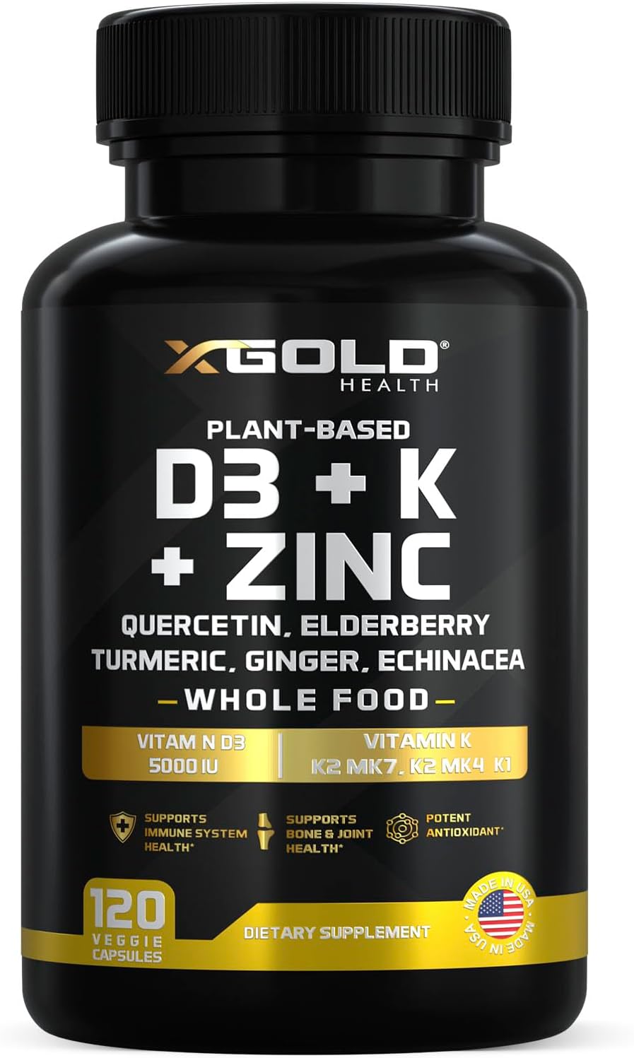 Vitamin D, K2, K1, Zinc, Quercetin, Elderberry, Turmeric, Ginger & Echinacea Whole Food Supplement 8 in 1- D3 5000 IU Plant-Based from Lichen, Vitamin K (K2 MK7, MK4, K1), D3 K2 Vitamins -120 Capsules Vitamin D, K2, K1, Zinc, Quercetin, Elderberry, Turmeric, Ginger & Echinacea Whole Food Supplement 8 in 1- D3 5000 IU Plant-Based from Lichen, Vitamin K (K2 MK7, MK4, K1), D3 K2 Vitamins -120 Capsules