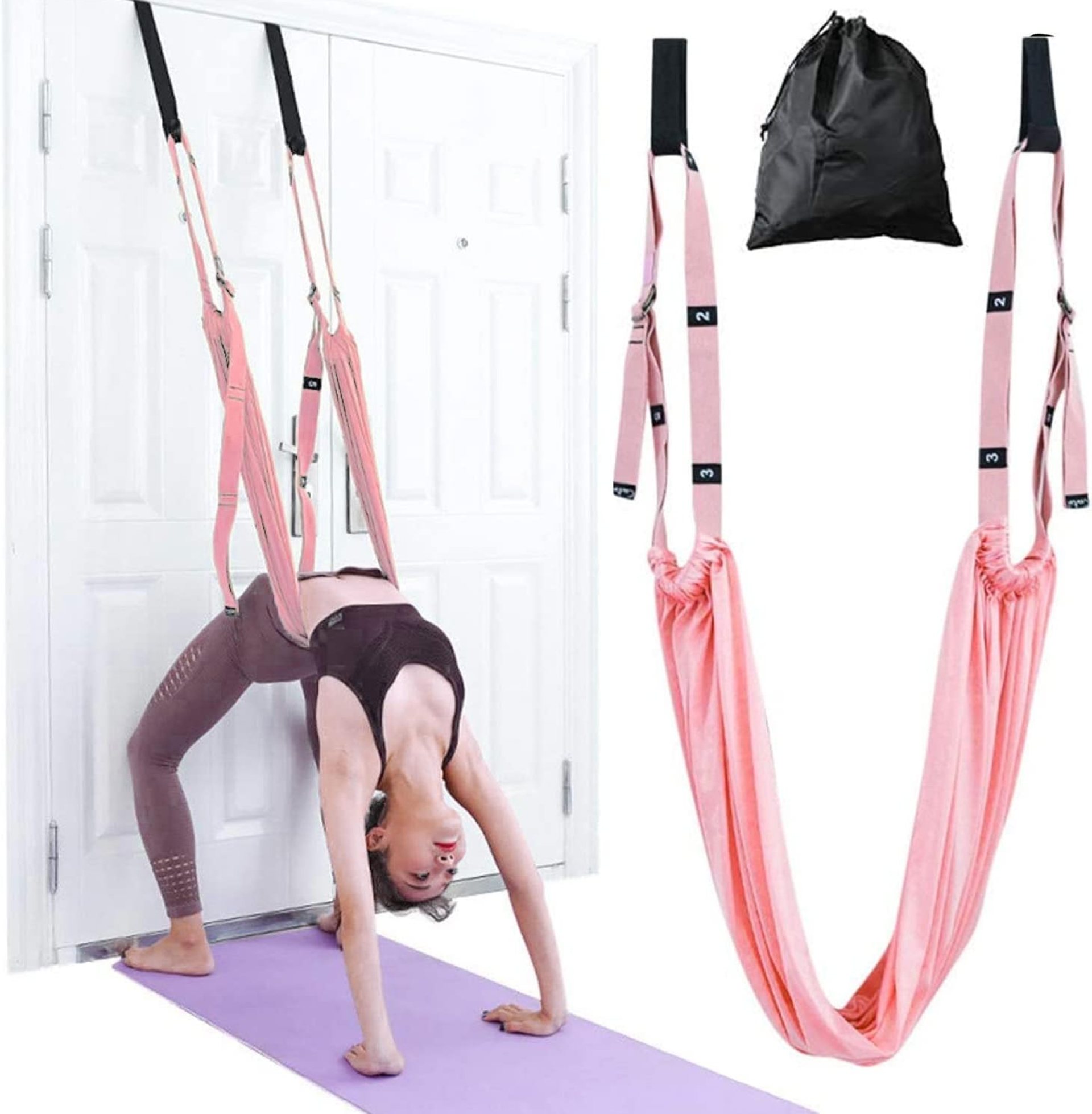 Yoga Stretching Strap, Adjustable Height Leg Stretcher Waist Back Stretch Band Aerial Yoga, Anti-gravity Inversion Exercises Door Flexibility Tensile Trainer for Rehab Pilates Dance Splits (Pink) Yoga Stretching Strap, Adjustable Height Leg Stretcher Waist Back Stretch Band Aerial Yoga, Anti-gravity Inversion Exercises Door Flexibility Tensile Trainer for Rehab Pilates Dance Splits (Pink)