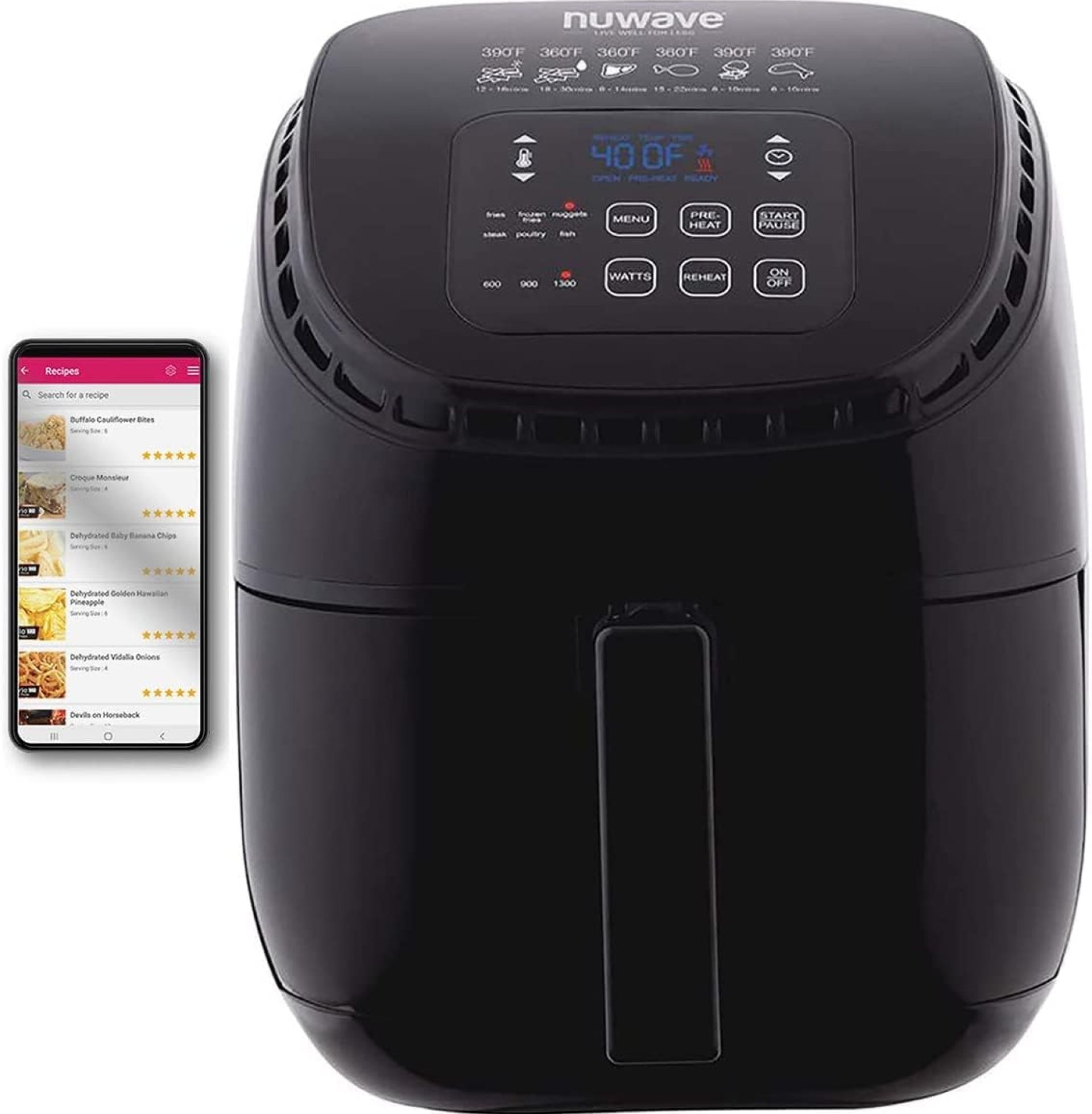 Nuwave Brio 3-Qt Air Fryer, Touch Screen Digital Controls & Easy to Read Display, 100°F- 390°F Temp Controls in 5° Increments, Linear Thermal (Linear T) Technology, Built-In Safety Features (Renewed) Nuwave Brio 3-Qt Air Fryer, Touch Screen Digital Controls & Easy to Read Display, 100°F- 390°F Temp Controls in 5° Increments, Linear Thermal (Linear T) Technology, Built-In Safety Features (Renewed)