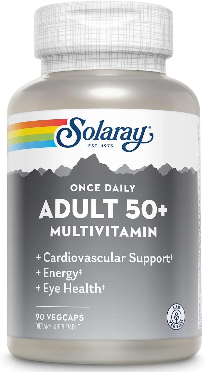 Solaray Once Daily Adult 50+ Complete Multivitamin for Women & Men, Essential Vitamins & Chelated Minerals for Healthy Energy, Heart, Brain & Immune Support, With CoQ10 & Lutein, Iron Free, 90 VegCaps Solaray Once Daily Adult 50+ Complete Multivitamin for Women & Men, Essential Vitamins & Chelated Minerals for Healthy Energy, Heart, Brain & Immune Support, With CoQ10 & Lutein, Iron Free, 90 VegCaps