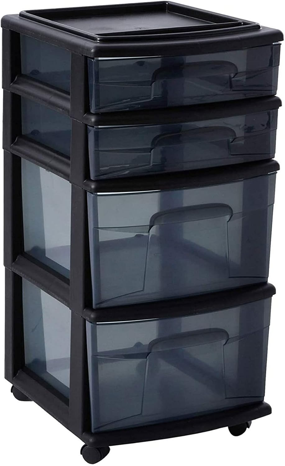 HOMZ Drawer Tower, 4-Tier Clear Plastic Storage Organizer Cart, Black Frame – Rolling Drawer Containers with Wheels for Bathroom, Bedroom, Office, and Classroom Organization HOMZ Drawer Tower, 4-Tier Clear Plastic Storage Organizer Cart, Black Frame – Rolling Drawer Containers with Wheels for Bathroom, Bedroom, Office, and Classroom Organization