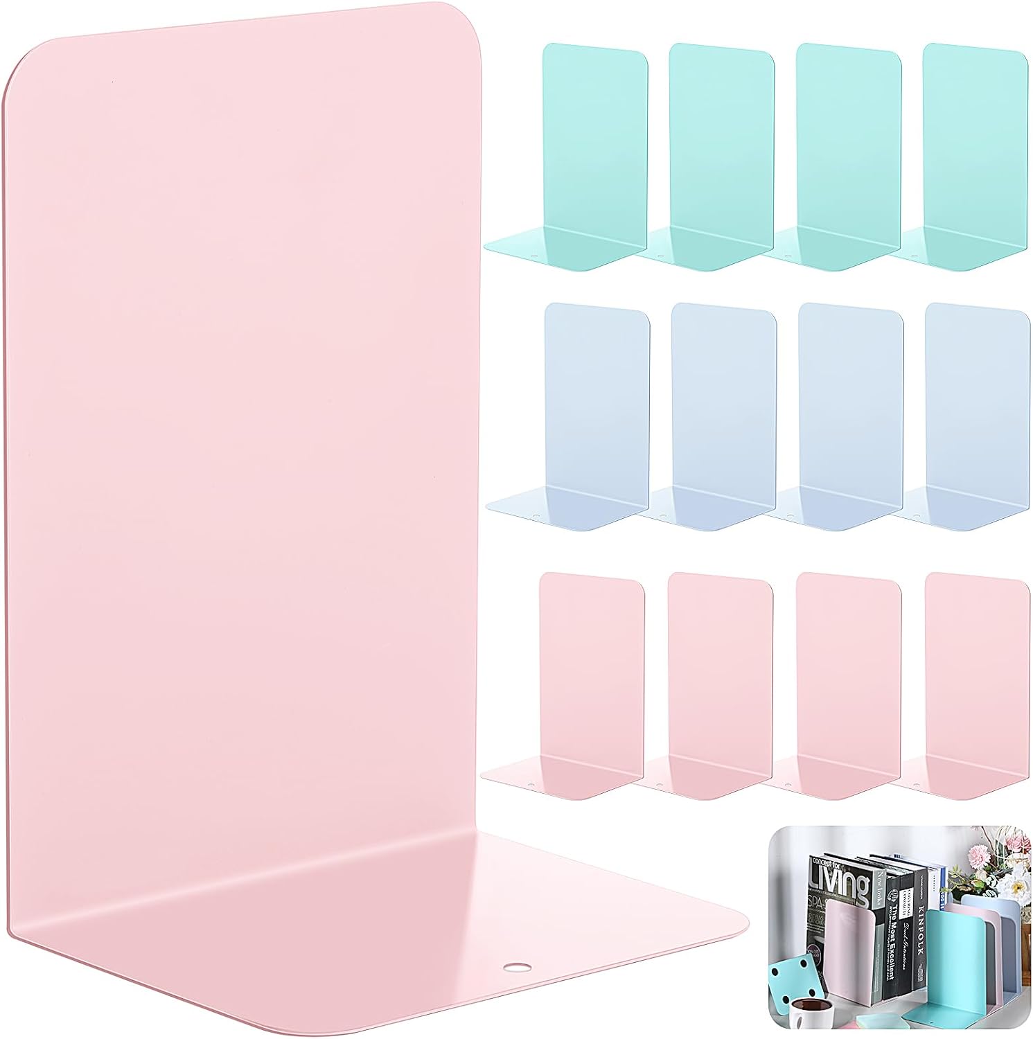 6 Pairs Metal Bookends Book Stopper for Shelves Office Book Holder Library Bookend for Heavy Books Desk Home Bookshelf School (Macaron Colors) 6 Pairs Metal Bookends Book Stopper for Shelves Office Book Holder Library Bookend for Heavy Books Desk Home Bookshelf School (Macaron Colors)