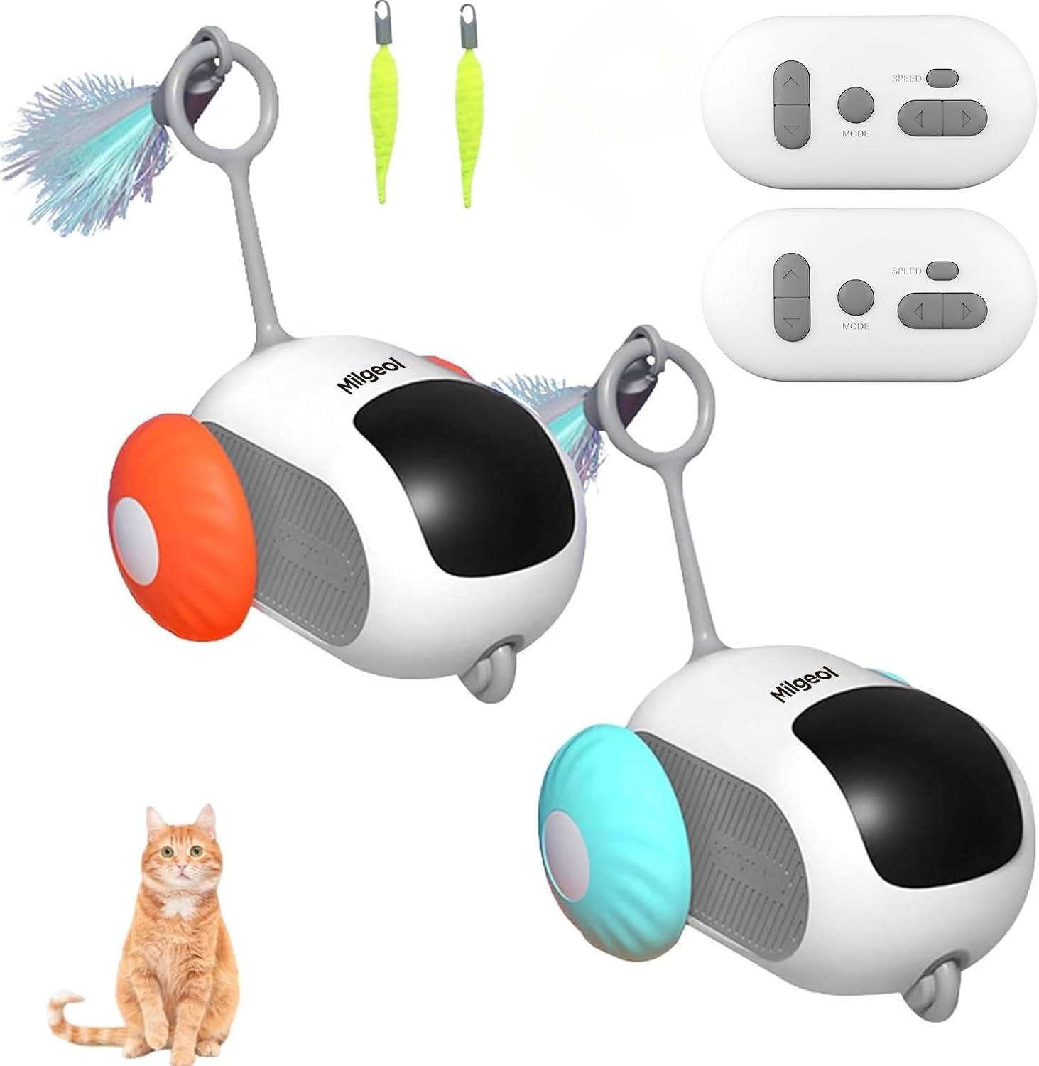 Turbo Tail 3.0 Interactive Cat Toy – Smart Remote Control Electric Mouse with Feathers, 3 Play Modes (Smart/Manual/Standby), Auto Obstacle Avoidance, Type-C, 8H Playtime – Blue & Orange Turbo Tail 3.0 Interactive Cat Toy – Smart Remote Control Electric Mouse with Feathers, 3 Play Modes (Smart/Manual/Standby), Auto Obstacle Avoidance, Type-C, 8H Playtime – Blue & Orange