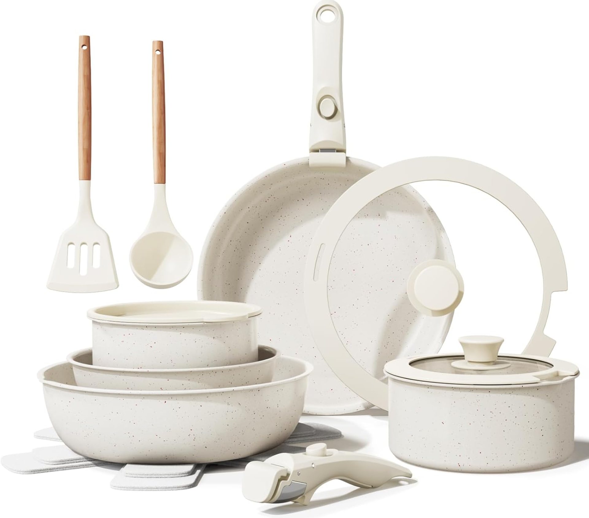 Ceramic Nonstick Cookware Set, Healthy,Non Toxic,17-Pieces Pots and Pans Set Removable Handles,Induction RV Kitchen Set,Stain & Scratch-resistant,Dishwasher/Oven Safe,PFAS/PFOA Free,Cream White Ceramic Nonstick Cookware Set, Healthy,Non Toxic,17-Pieces Pots and Pans Set Removable Handles,Induction RV Kitchen Set,Stain & Scratch-resistant,Dishwasher/Oven Safe,PFAS/PFOA Free,Cream White