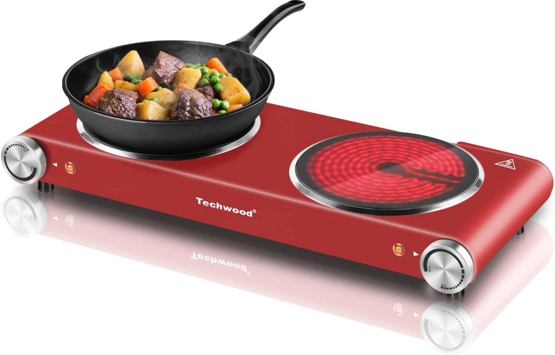 Hot Plate, Techwood 1800W Dual Electric Stoves, Countertop Stove Double Burner for Cooking, Infrared Ceramic Hot Plates Double Cooktop, Red, Brushed Stainless Steel Easy To Clean Upgraded Version, Red Hot Plate, Techwood 1800W Dual Electric Stoves, Countertop Stove Double Burner for Cooking, Infrared Ceramic Hot Plates Double Cooktop, Red, Brushed Stainless Steel Easy To Clean Upgraded Version, Red