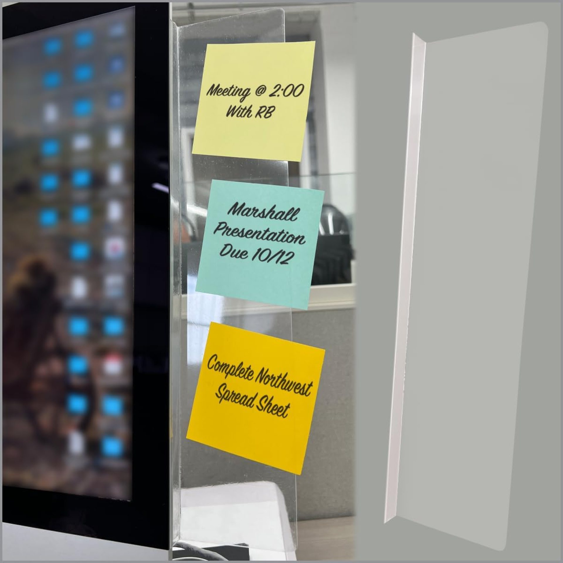 Computer Monitor Memo Board 2 Pack Sticky Note Holder, Semi-Transparent Flexible PVC, Monitor Adhesive Message Boards, Desk Accessories & Workspace Organizers, 12″ L x 3″ W, Non-Acrylic Computer Monitor Memo Board 2 Pack Sticky Note Holder, Semi-Transparent Flexible PVC, Monitor Adhesive Message Boards, Desk Accessories & Workspace Organizers, 12″ L x 3″ W, Non-Acrylic
