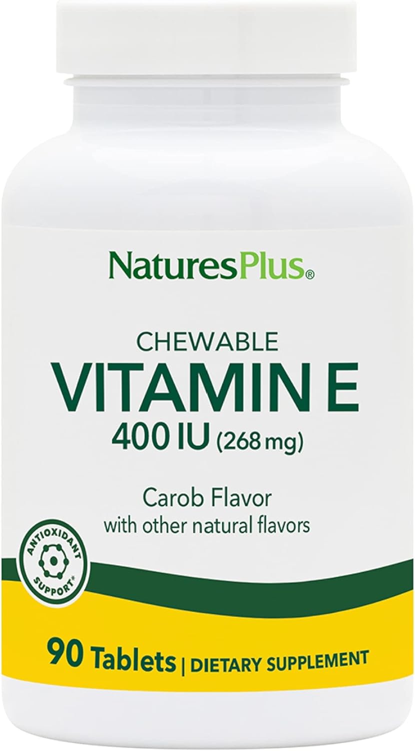 NaturesPlus Vitamin E Chewable – 400 iu, 90 Vegetarian Tablets – Natural Carob Flavor – Healthy Cardiovascular Function, Free-Radical Defense & Overall Wellbeing – Gluten-Free – 90 Servings NaturesPlus Vitamin E Chewable – 400 iu, 90 Vegetarian Tablets – Natural Carob Flavor – Healthy Cardiovascular Function, Free-Radical Defense & Overall Wellbeing – Gluten-Free – 90 Servings