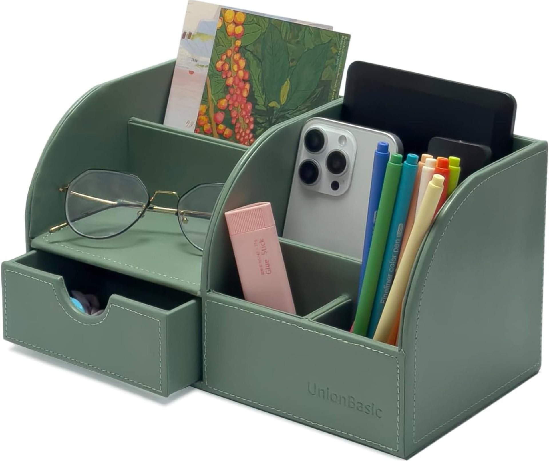 UnionBasic Desk Organizer, Multi-functional Leather Desktop Office Organizer, Pen Holder – Business Card/Pen/Pencil/Mobile Phone/Stationery Holder Storage Box, Malachite Green UnionBasic Desk Organizer, Multi-functional Leather Desktop Office Organizer, Pen Holder – Business Card/Pen/Pencil/Mobile Phone/Stationery Holder Storage Box, Malachite Green