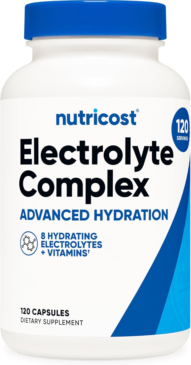 Nutricost Electrolyte Complex Advanced Hydration (120 Capsules) – 8 Hydrating Electrolytes & Vitamins, Gluten Free, Non-GMO, Vegetarian Nutricost Electrolyte Complex Advanced Hydration (120 Capsules) – 8 Hydrating Electrolytes & Vitamins, Gluten Free, Non-GMO, Vegetarian
