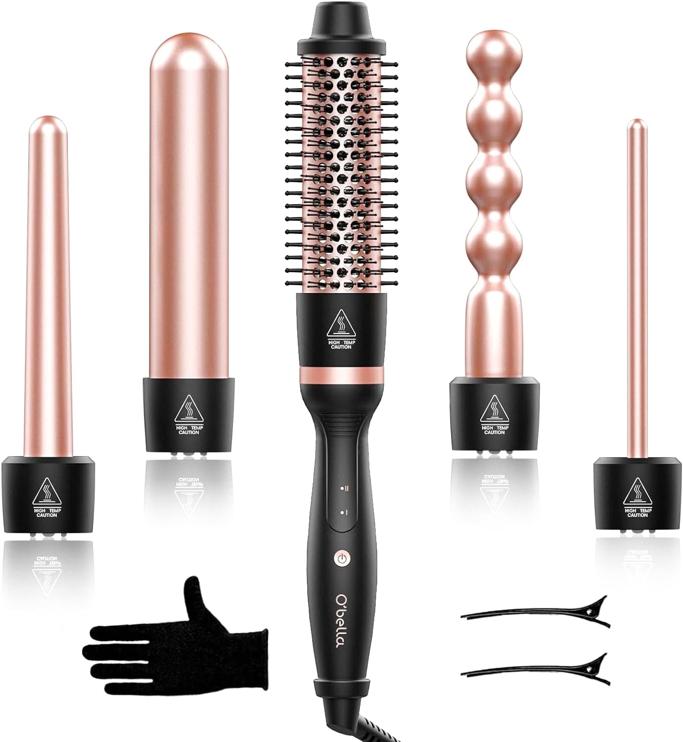 Curling Iron Set, O’bella 5 in 1 Curling Wand Set with Thermal Brush&4 Interchangeable Ceramic Curling Wand(0.35”-1.25”), 2 Temps Instantly Heating Hair Wand Curler Curling Iron Set, O’bella 5 in 1 Curling Wand Set with Thermal Brush&4 Interchangeable Ceramic Curling Wand(0.35”-1.25”), 2 Temps Instantly Heating Hair Wand Curler