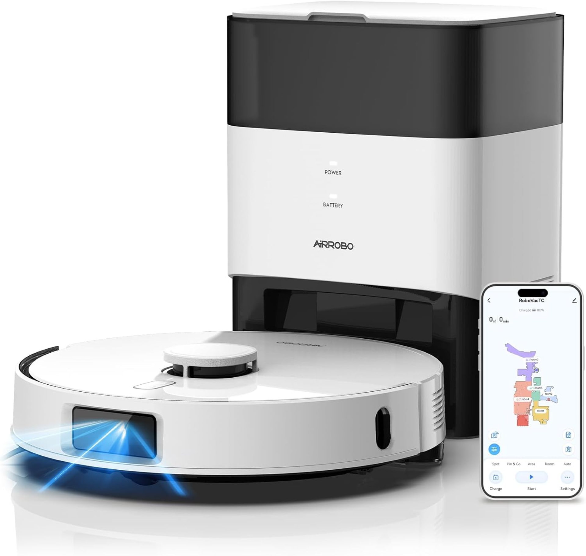 AIRROBO T30+ Robot Vacuum and Mop, 60-Day Self-Emptying, Proactive Intelligence Obstacle Avoidance, Carpet Detection, Tangle-Free Brush, 6000PA Suction, LDS Mapping, APP & Voice Control AIRROBO T30+ Robot Vacuum and Mop, 60-Day Self-Emptying, Proactive Intelligence Obstacle Avoidance, Carpet Detection, Tangle-Free Brush, 6000PA Suction, LDS Mapping, APP & Voice Control