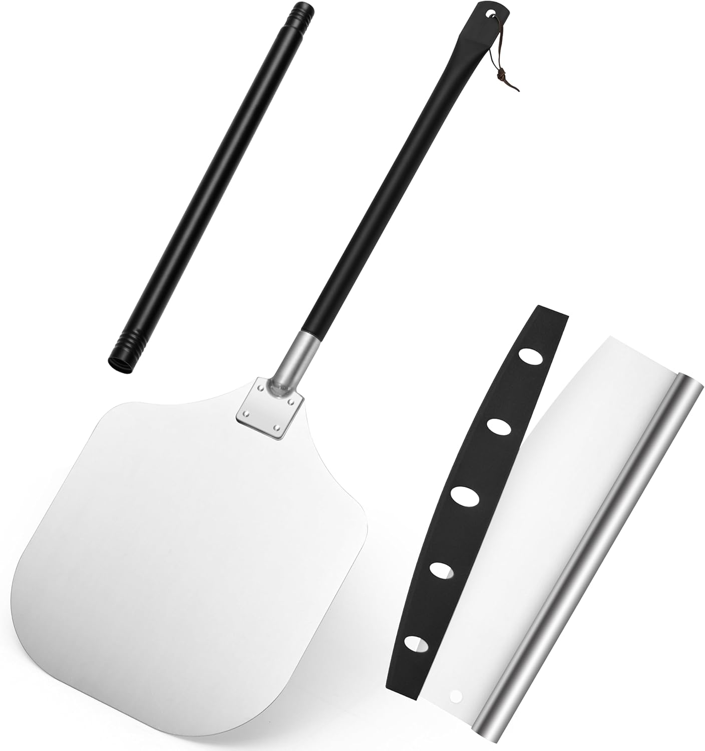 HaSteeL Aluminum Pizza Peel Spatula Set, 12 Inch Pizza Paddle Shovel, 14 Inch Metal Pizza Cutter Rocker, Pizza Oven Accessories Tools for Cooking Baking Turning Cutting, Long Detachable Handle HaSteeL Aluminum Pizza Peel Spatula Set, 12 Inch Pizza Paddle Shovel, 14 Inch Metal Pizza Cutter Rocker, Pizza Oven Accessories Tools for Cooking Baking Turning Cutting, Long Detachable Handle