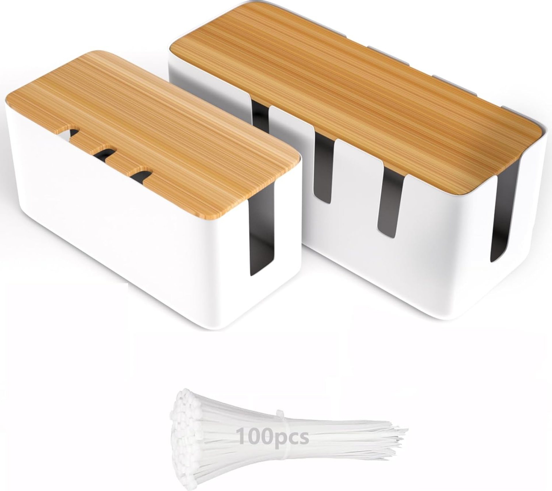 Cable Management Box-2 Pack Cable Organizer Box with 100PCS Cable Ties Set,Wood Lid,Cord Organizer for Desk,TV Wires,Computer USB Hub System to Cover and Hide & Power Strips & Cords for Home & Office Cable Management Box-2 Pack Cable Organizer Box with 100PCS Cable Ties Set,Wood Lid,Cord Organizer for Desk,TV Wires,Computer USB Hub System to Cover and Hide & Power Strips & Cords for Home & Office