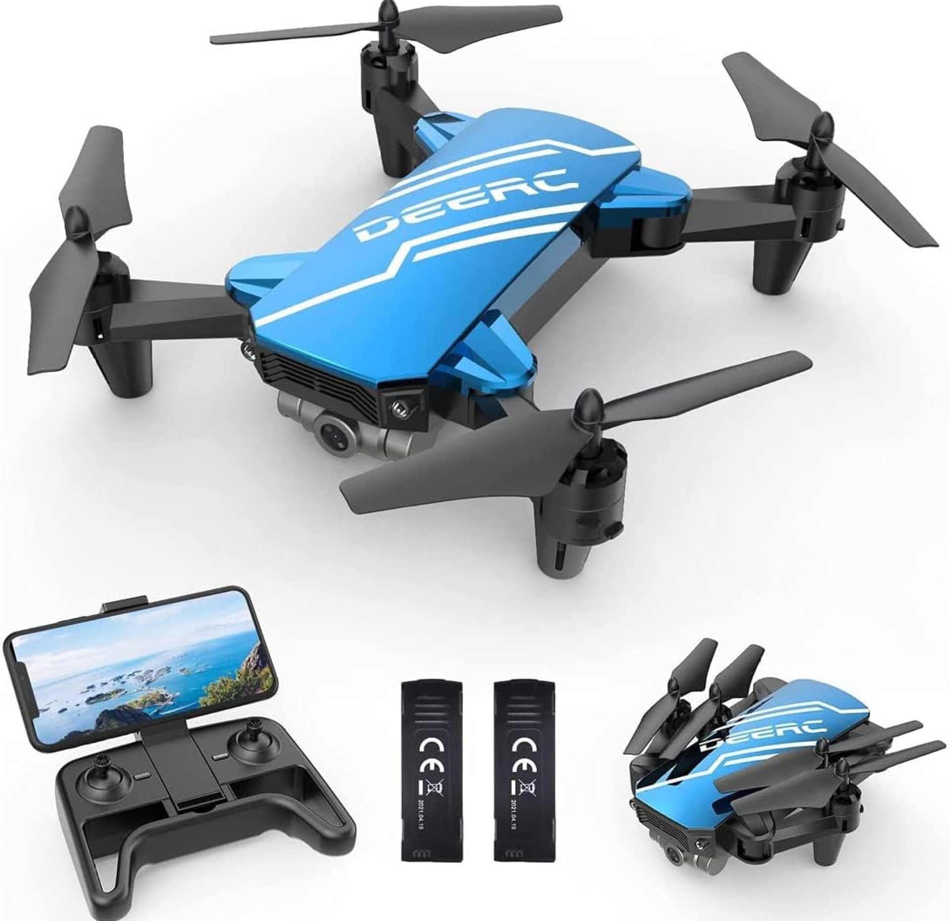 DEERC D20 Mini Drone with Camera for Kids, Remote Control Toys Gifts for Boys Girls with Voice Control, Gestures Selfie, Altitude Hold, Gravity Control, One Key Start, 3D Flips 2 Batteries, Blue DEERC D20 Mini Drone with Camera for Kids, Remote Control Toys Gifts for Boys Girls with Voice Control, Gestures Selfie, Altitude Hold, Gravity Control, One Key Start, 3D Flips 2 Batteries, Blue