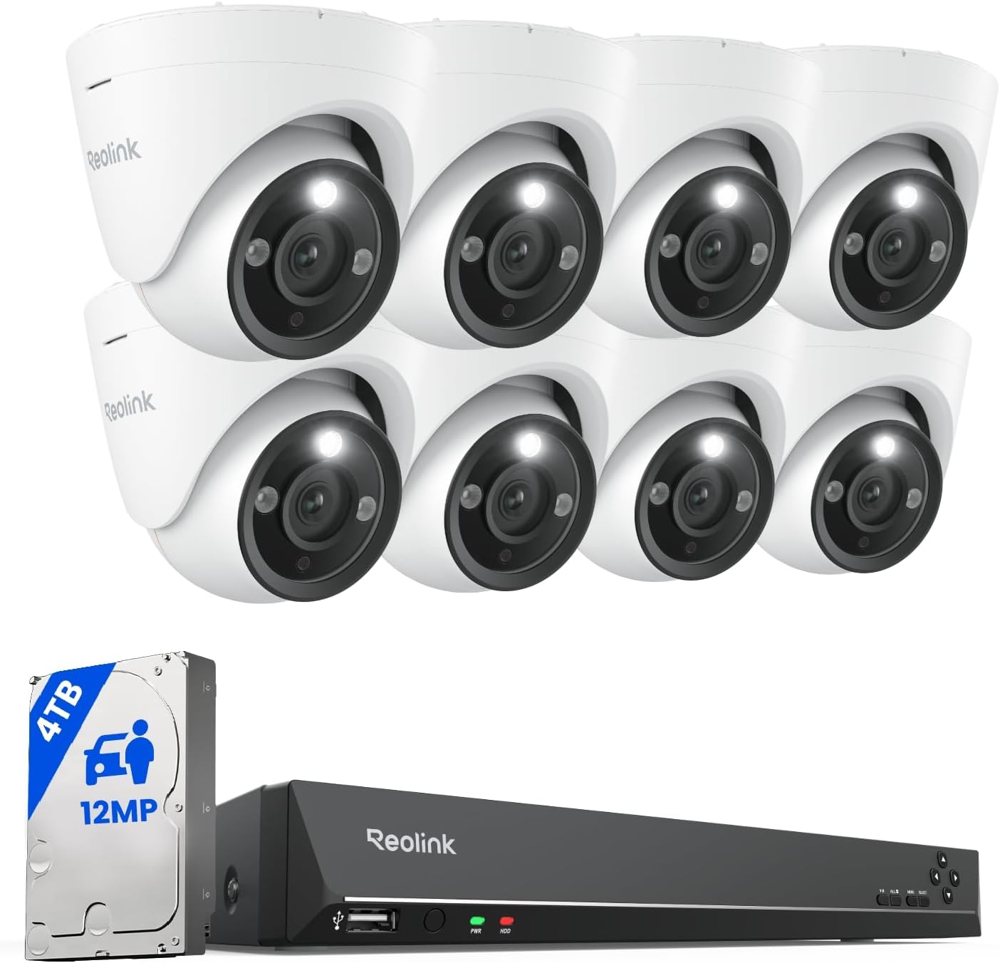 REOLINK 12MP PoE Security Camera System, 8pcs H.265 12MP Security Cameras, Person Vehicle Pet Detection, Two-Way Talk, Spotlights Color Night Vision, 16CH NVR with 4TB HDD, RLK16-1200D8-A REOLINK 12MP PoE Security Camera System, 8pcs H.265 12MP Security Cameras, Person Vehicle Pet Detection, Two-Way Talk, Spotlights Color Night Vision, 16CH NVR with 4TB HDD, RLK16-1200D8-A