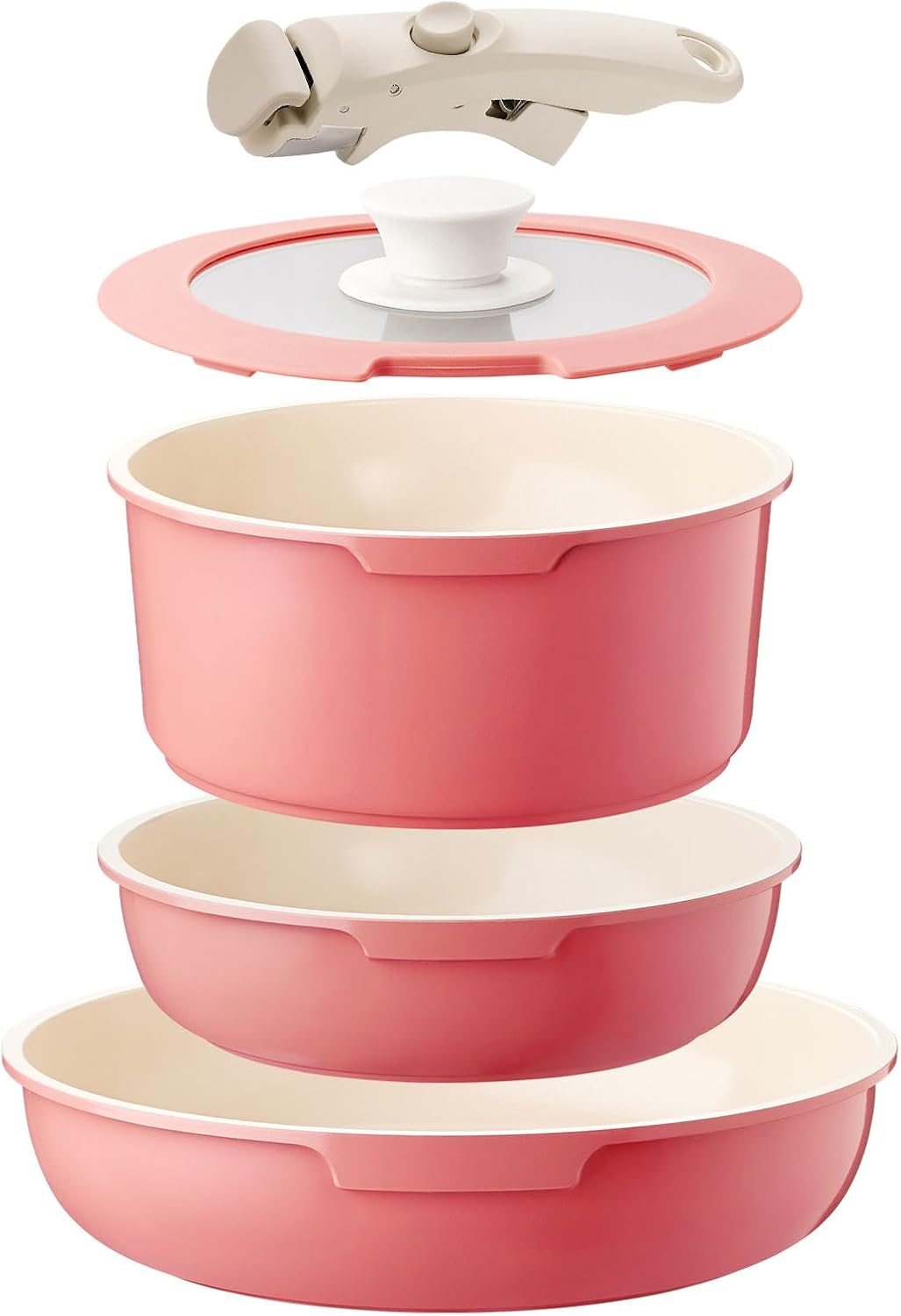 IKTU Ceramic Pots and Pans Set Non Stick Pink, 5Pcs Nonstick Cookware Set with Detachable Handle RV Camping Induction Kitchen Cookware Set Non Stick, PFAS PFOA & PTFE Free IKTU Ceramic Pots and Pans Set Non Stick Pink, 5Pcs Nonstick Cookware Set with Detachable Handle RV Camping Induction Kitchen Cookware Set Non Stick, PFAS PFOA & PTFE Free