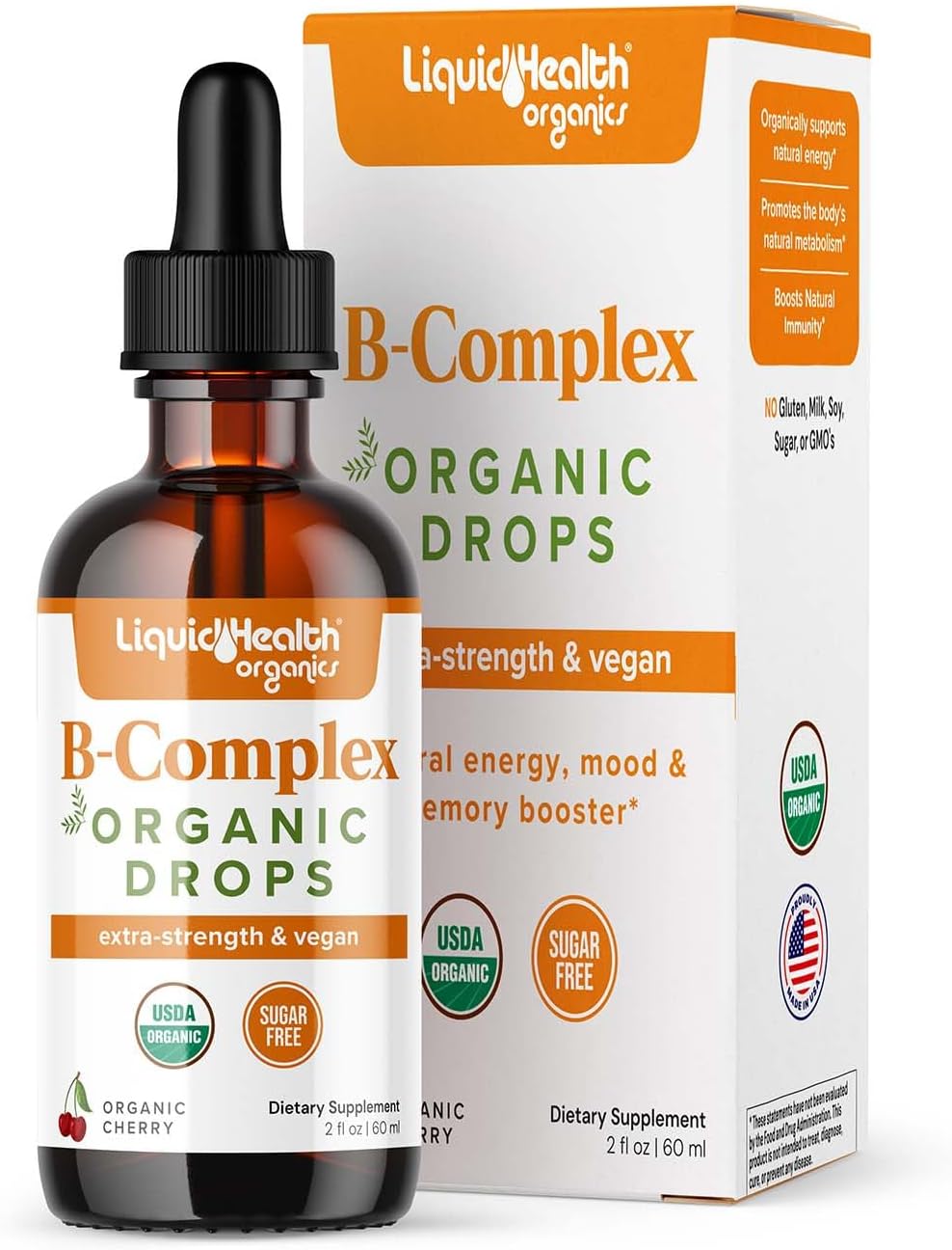 LIQUIDHEALTH USDA Organic Vitamin B Complex Drops for Men & Women – Natural Energy, Improved Focus, Memory & Mood, Immune Support, Metabolism Boost – USA Made, Extra Strength, Sugar Free, Vegan (2 oz) LIQUIDHEALTH USDA Organic Vitamin B Complex Drops for Men & Women – Natural Energy, Improved Focus, Memory & Mood, Immune Support, Metabolism Boost – USA Made, Extra Strength, Sugar Free, Vegan (2 oz)