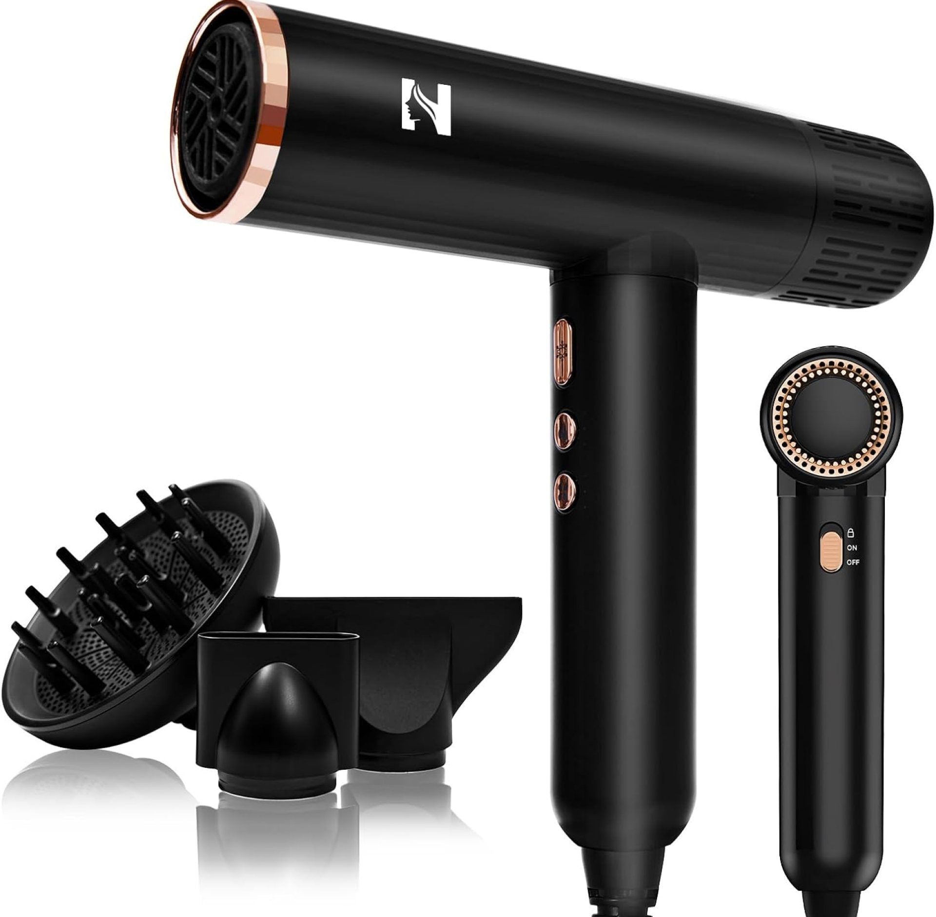 Nicebay Hair Dryer, Ionic Blow Dryer with Diffuser, 1600W &110000RPM High-Speed Brushless Motor for Fast Drying, Lock Function, Constant Temperature, Lightweight Nicebay Hair Dryer, Ionic Blow Dryer with Diffuser, 1600W &110000RPM High-Speed Brushless Motor for Fast Drying, Lock Function, Constant Temperature, Lightweight