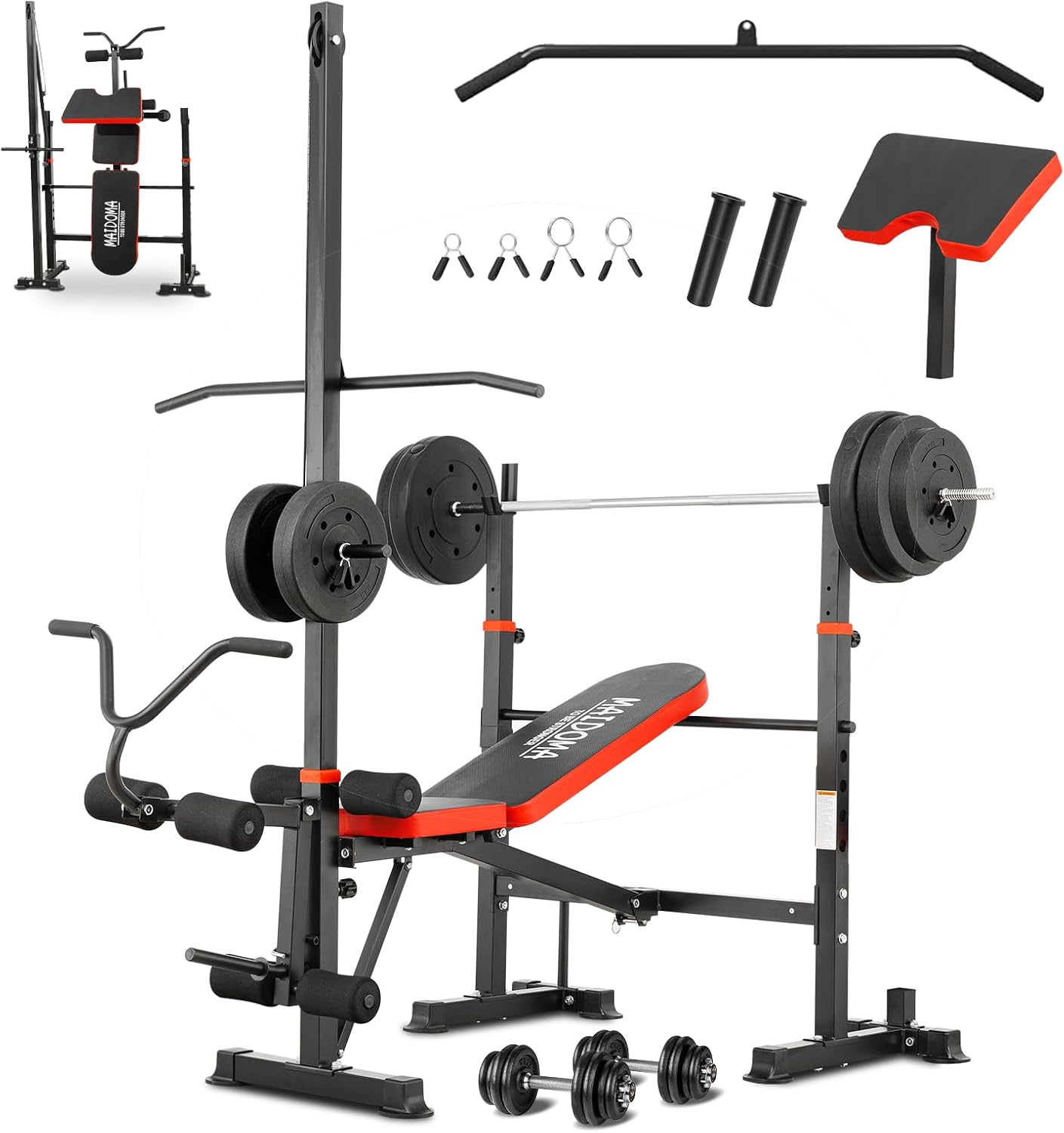 1500LB 8 IN 1 Weight Bench with Lat Pulldown and Leg Extension/Curl, Foldable Bench Press with Preacher Curl & Squat Rack, Workout Benches with Safety Bar Catches for Home Gym(US Stock) 1500LB 8 IN 1 Weight Bench with Lat Pulldown and Leg Extension/Curl, Foldable Bench Press with Preacher Curl & Squat Rack, Workout Benches with Safety Bar Catches for Home Gym(US Stock)