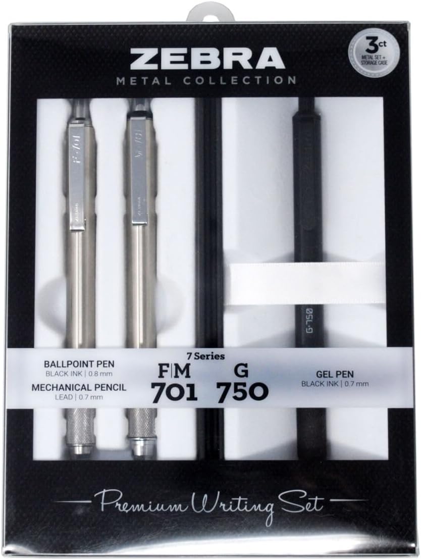 Zebra Pen Premium Writing Gift Set 3-Pack, Black Ink, Medium/Fine Point, Includes G-750 Gel Pen, F-701 Ballpoint Pen, and M-701 Mechanical Pencil, Metal Barrels, Refillable (10513) Zebra Pen Premium Writing Gift Set 3-Pack, Black Ink, Medium/Fine Point, Includes G-750 Gel Pen, F-701 Ballpoint Pen, and M-701 Mechanical Pencil, Metal Barrels, Refillable (10513)