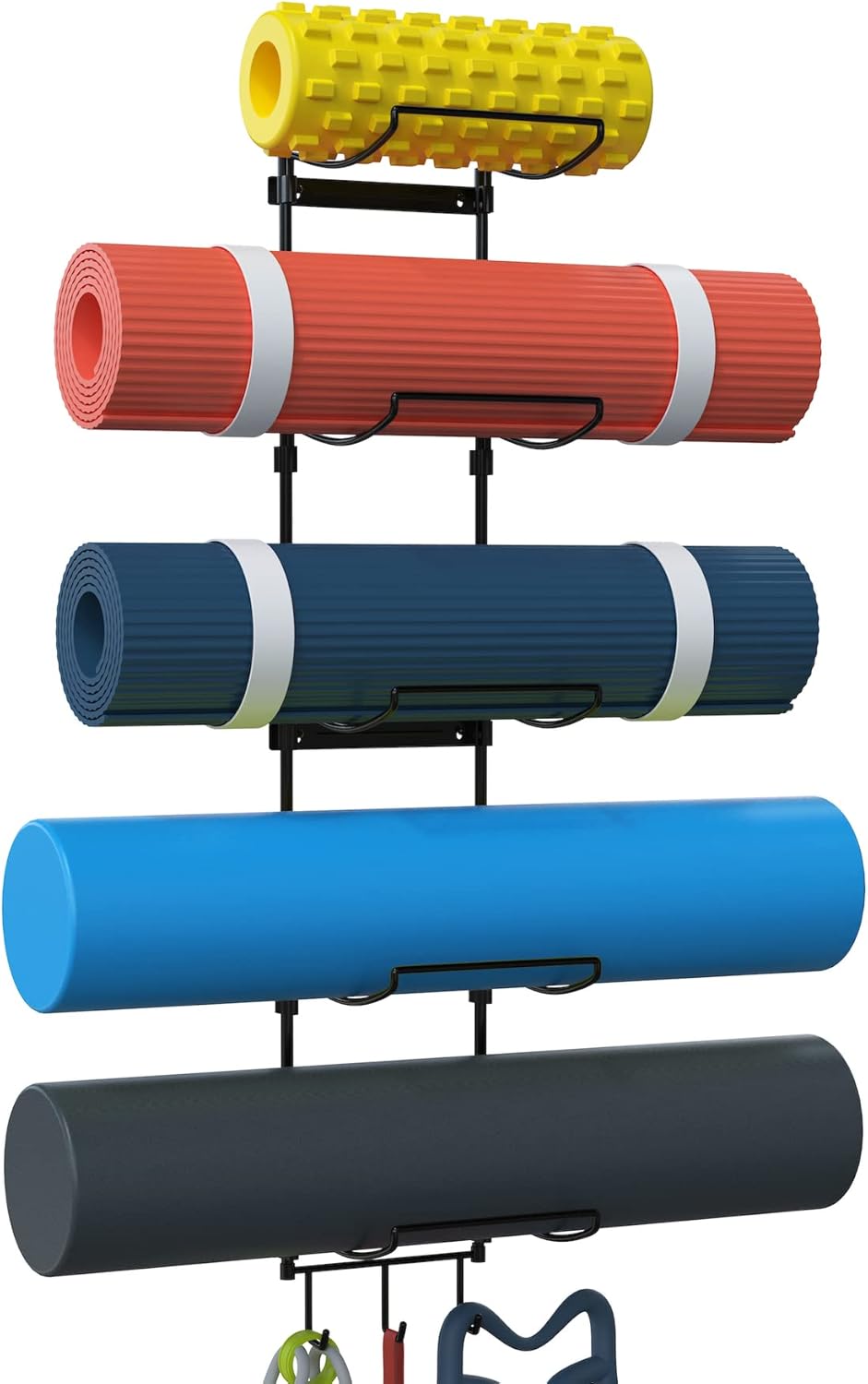 Yoga Mat Holder Wall Mount, Wall Rack Organizer, Storage Foam Roller and Block, with 5 Sectional and 3 Hooks for Hanging Yoga Strap, Resistance Bands at Fitness Class or Home Gym, Decor(Black) Yoga Mat Holder Wall Mount, Wall Rack Organizer, Storage Foam Roller and Block, with 5 Sectional and 3 Hooks for Hanging Yoga Strap, Resistance Bands at Fitness Class or Home Gym, Decor(Black)