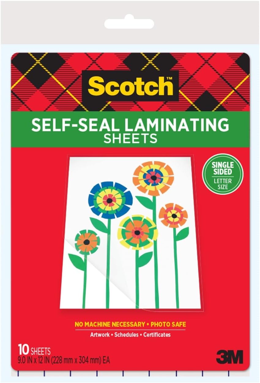 Scotch Self-Seal Single-Sided Laminating Sheets, Letter Size 9 in x 12 in, 10-Pack Scotch Self-Seal Single-Sided Laminating Sheets, Letter Size 9 in x 12 in, 10-Pack