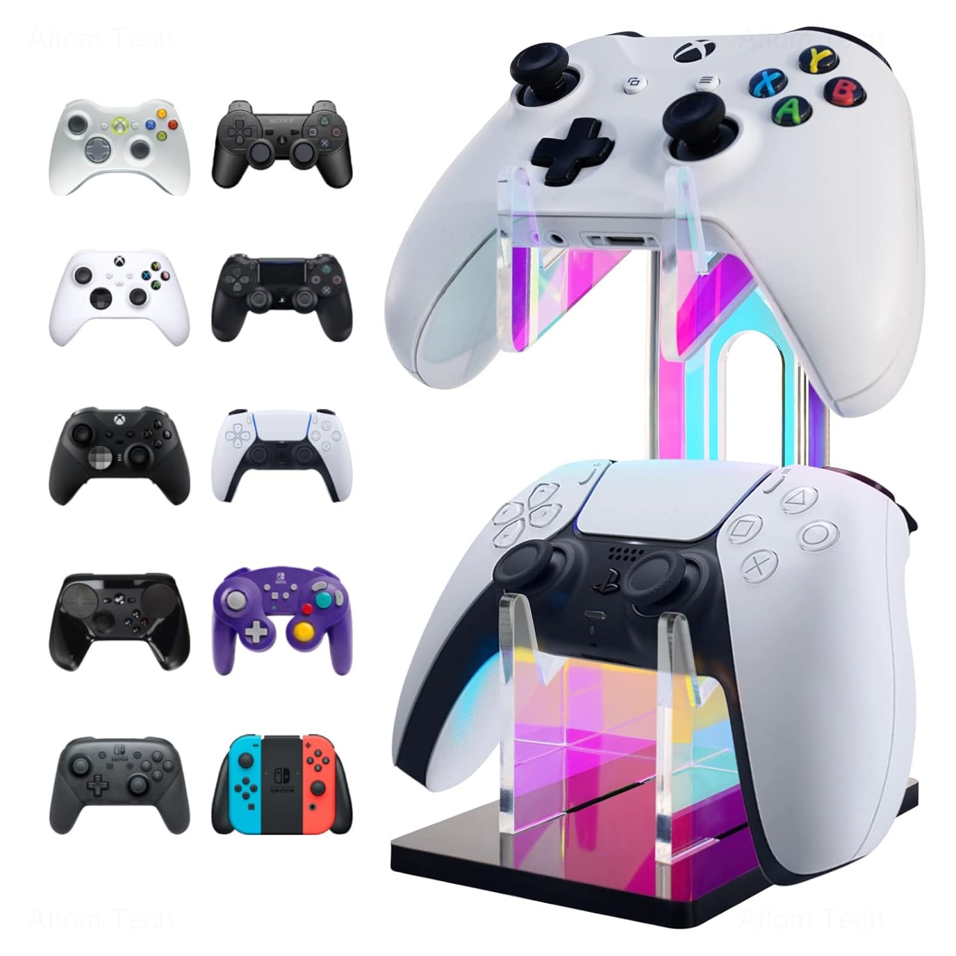 NiHome Iridescent Acrylic 2-Tier Universal Game Controller Headset Holder Stand for PS5 Xbox ONE Switch Colorful Controller Stand Gaming Accessories Anti-Slip Stable Acrylic Clear Headphone Holder NiHome Iridescent Acrylic 2-Tier Universal Game Controller Headset Holder Stand for PS5 Xbox ONE Switch Colorful Controller Stand Gaming Accessories Anti-Slip Stable Acrylic Clear Headphone Holder