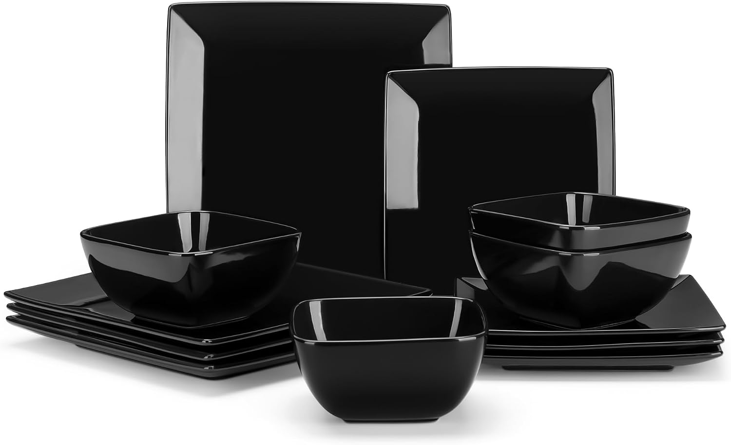 vancasso Soho Dinnerware Sets 12 Pieces, Black Stoneware Square Place Setting, Plates and Bowls Sets, Dinner Plate, Dishes Set for 4 vancasso Soho Dinnerware Sets 12 Pieces, Black Stoneware Square Place Setting, Plates and Bowls Sets, Dinner Plate, Dishes Set for 4