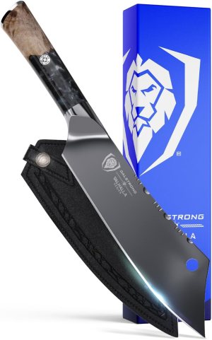 Dalstrong Crixus Chef Knife – 8 inch – Valhalla Series – Black Blade Titanium Coated – 9CR18MOV HC Steel – Resin & Wood Handle -Kitchen Cooking Chef’s Knife – Leather Sheath