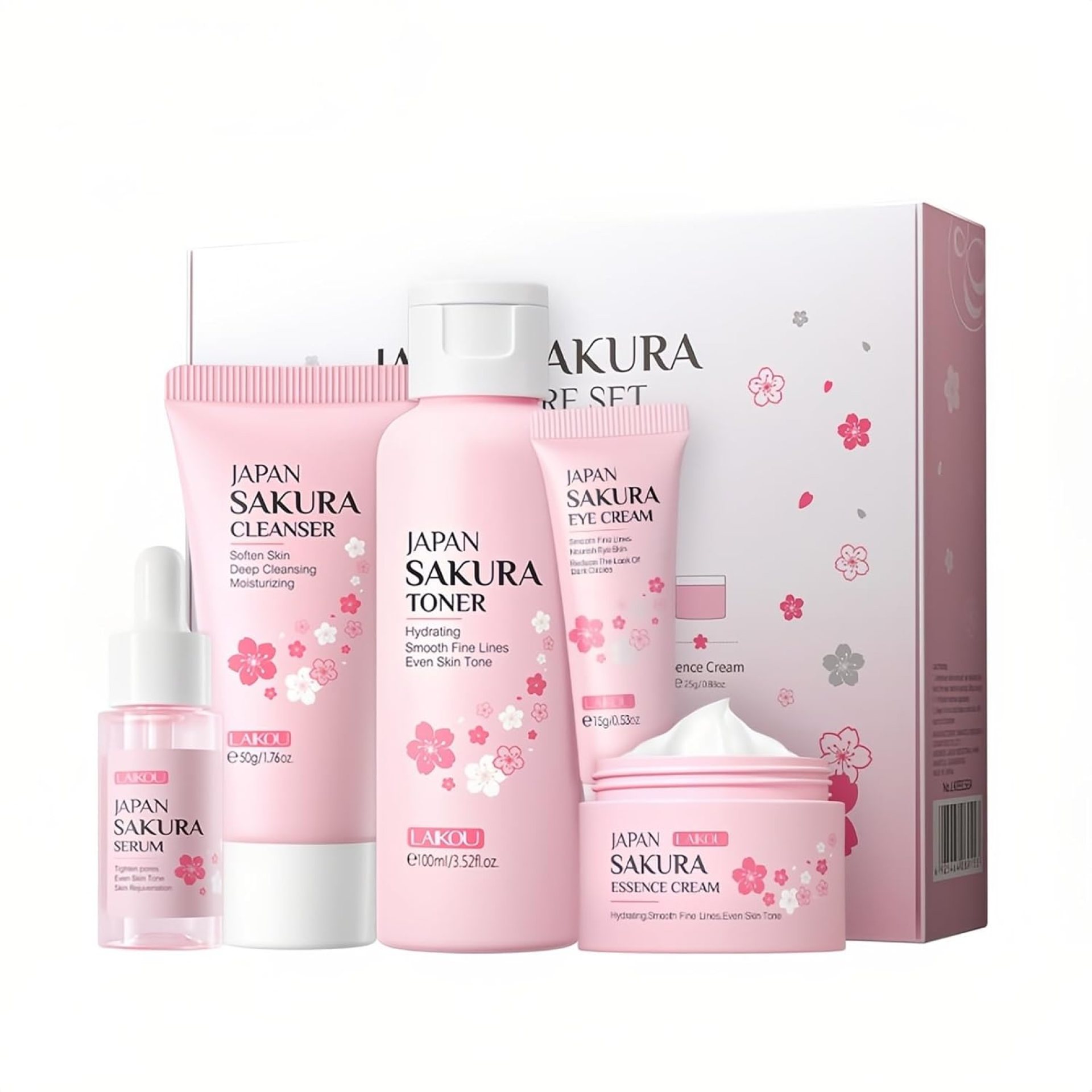 Skincare Set for Women, Skin Moisturizing Kit SAKURA Clean & Care for Teen Girls, Travel Daily Hydration Glowing Kit| Cleanser Toner Serum Eye Cream Face Cream (5PCS) Skincare Set for Women, Skin Moisturizing Kit SAKURA Clean & Care for Teen Girls, Travel Daily Hydration Glowing Kit| Cleanser Toner Serum Eye Cream Face Cream (5PCS)