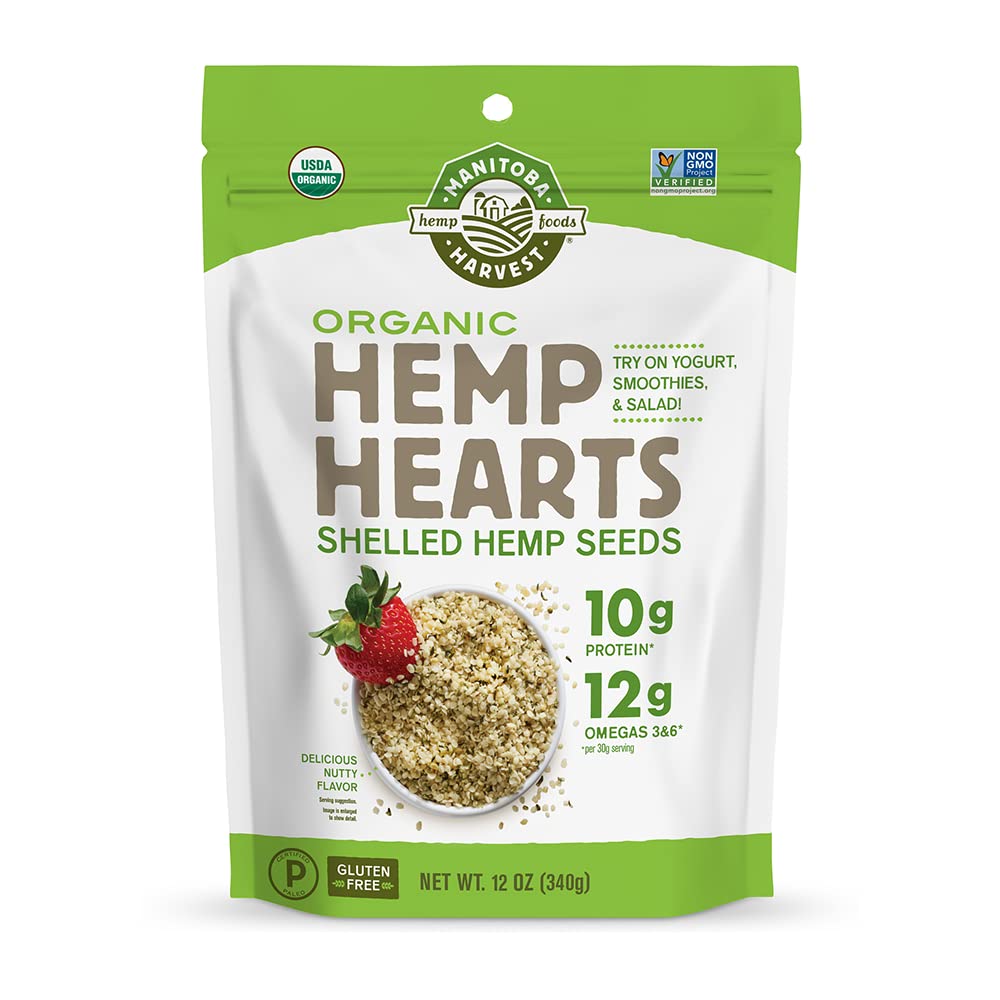 Manitoba Harvest Organic Hemp Hearts, 12oz, 10g Plant Based Protein and 12g Omega 3 & 6 per Srv, Smoothies, yogurt & salad, Non-GMO, Vegan, Keto, Paleo, Gluten Free Manitoba Harvest Organic Hemp Hearts, 12oz, 10g Plant Based Protein and 12g Omega 3 & 6 per Srv, Smoothies, yogurt & salad, Non-GMO, Vegan, Keto, Paleo, Gluten Free