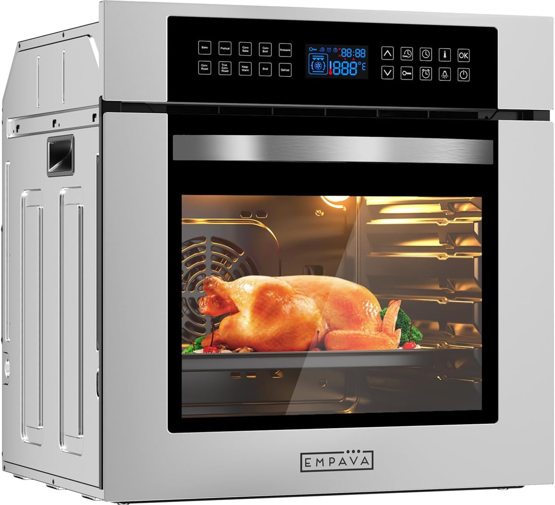 Empava 24 inch Electric Single 10 Cooking Funcitons, Stainless Steel Built-in Wall Convection Ovens with Screen Touch Control, 360° Rotisserie Empava 24 inch Electric Single 10 Cooking Funcitons, Stainless Steel Built-in Wall Convection Ovens with Screen Touch Control, 360° Rotisserie