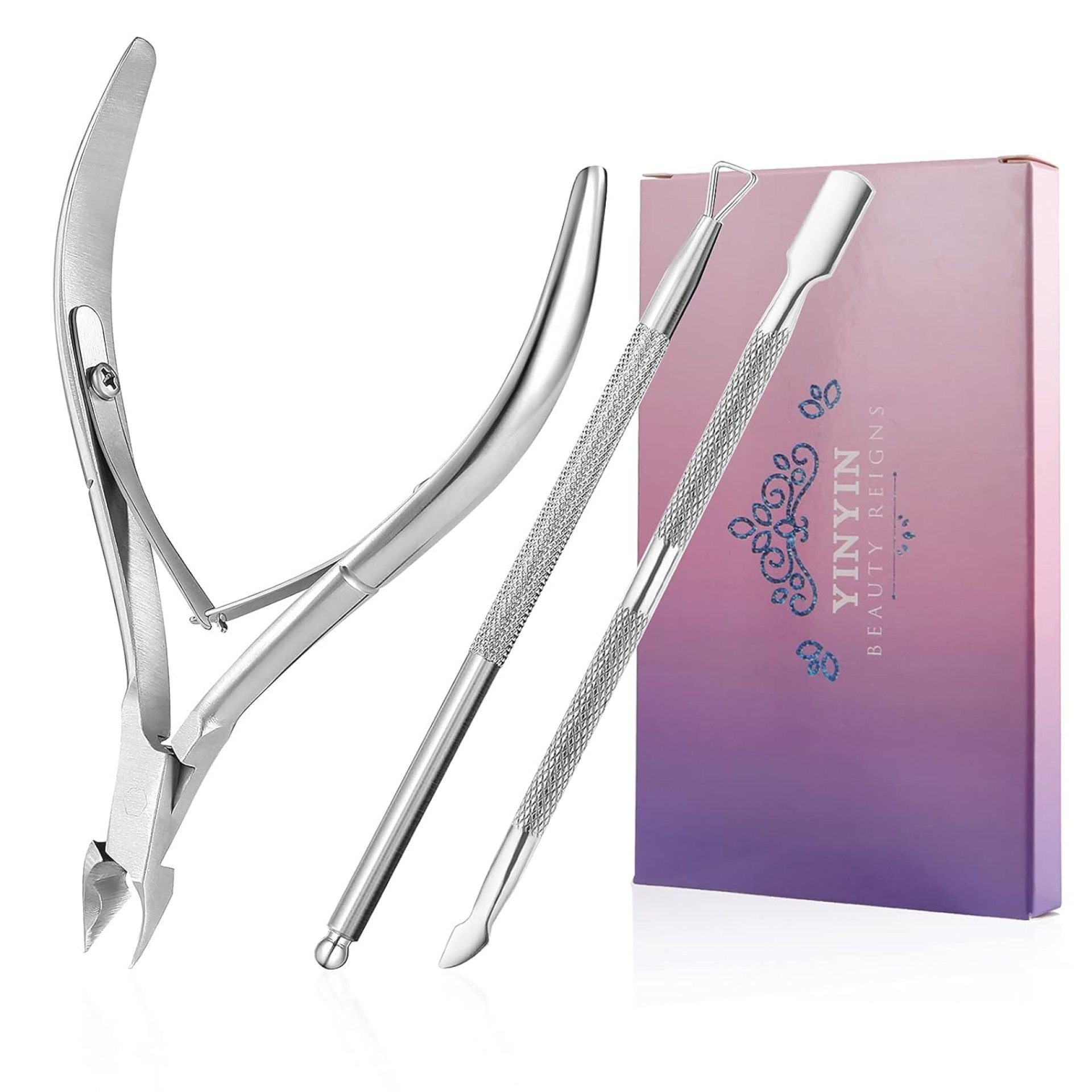 Cuticle Trimmer with Cuticle Pusher and Cutter-YINYIN Cuticle Remover Nippers Professional Stainless Steel Cutter Clippers,Pedicure Manicure Tools for Fingernails Toenails(Silver) Cuticle Trimmer with Cuticle Pusher and Cutter-YINYIN Cuticle Remover Nippers Professional Stainless Steel Cutter Clippers,Pedicure Manicure Tools for Fingernails Toenails(Silver)