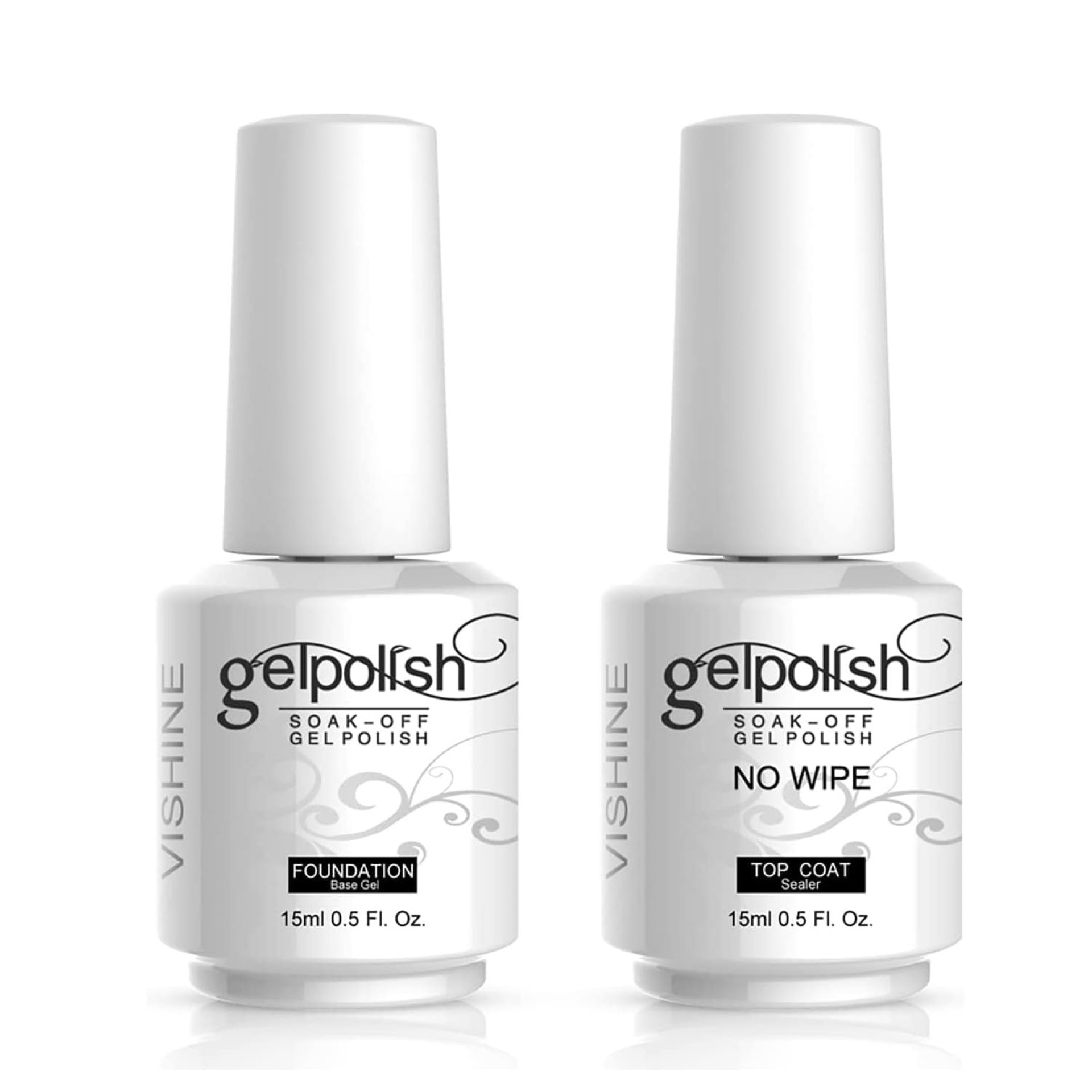 Vishine 15ml No Wipe Top Coat Base Coat Soak off UV LED Drying Long Lasting Shiny Nail Varnish Set Vishine 15ml No Wipe Top Coat Base Coat Soak off UV LED Drying Long Lasting Shiny Nail Varnish Set