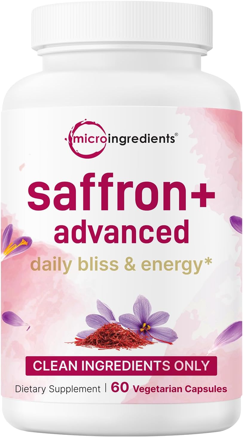 Saffron+ Advanced Supplements, 60 Veggie Capsules | 10-in-1 with Saffron Extract, High Absorption Fat-Soluble Vitamin C, Magnesium, Turmeric & KSM-66 Ashwagandha| Mood & Energy Support* | Filler Free Saffron+ Advanced Supplements, 60 Veggie Capsules | 10-in-1 with Saffron Extract, High Absorption Fat-Soluble Vitamin C, Magnesium, Turmeric & KSM-66 Ashwagandha| Mood & Energy Support* | Filler Free