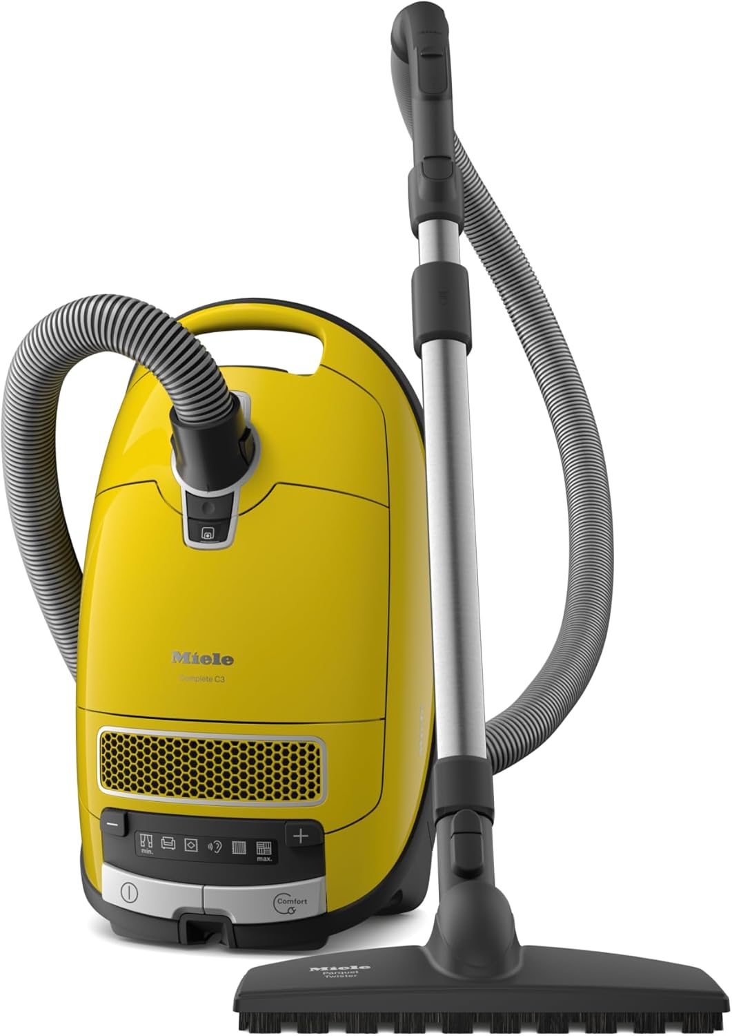 Miele Complete C3 Calima Bagged Canister Vacuum Cleaner with Turbobrush floorhead, Suitable for Low-Medium Pile Carpet and Hard Floors, in Curry Yellow Miele Complete C3 Calima Bagged Canister Vacuum Cleaner with Turbobrush floorhead, Suitable for Low-Medium Pile Carpet and Hard Floors, in Curry Yellow