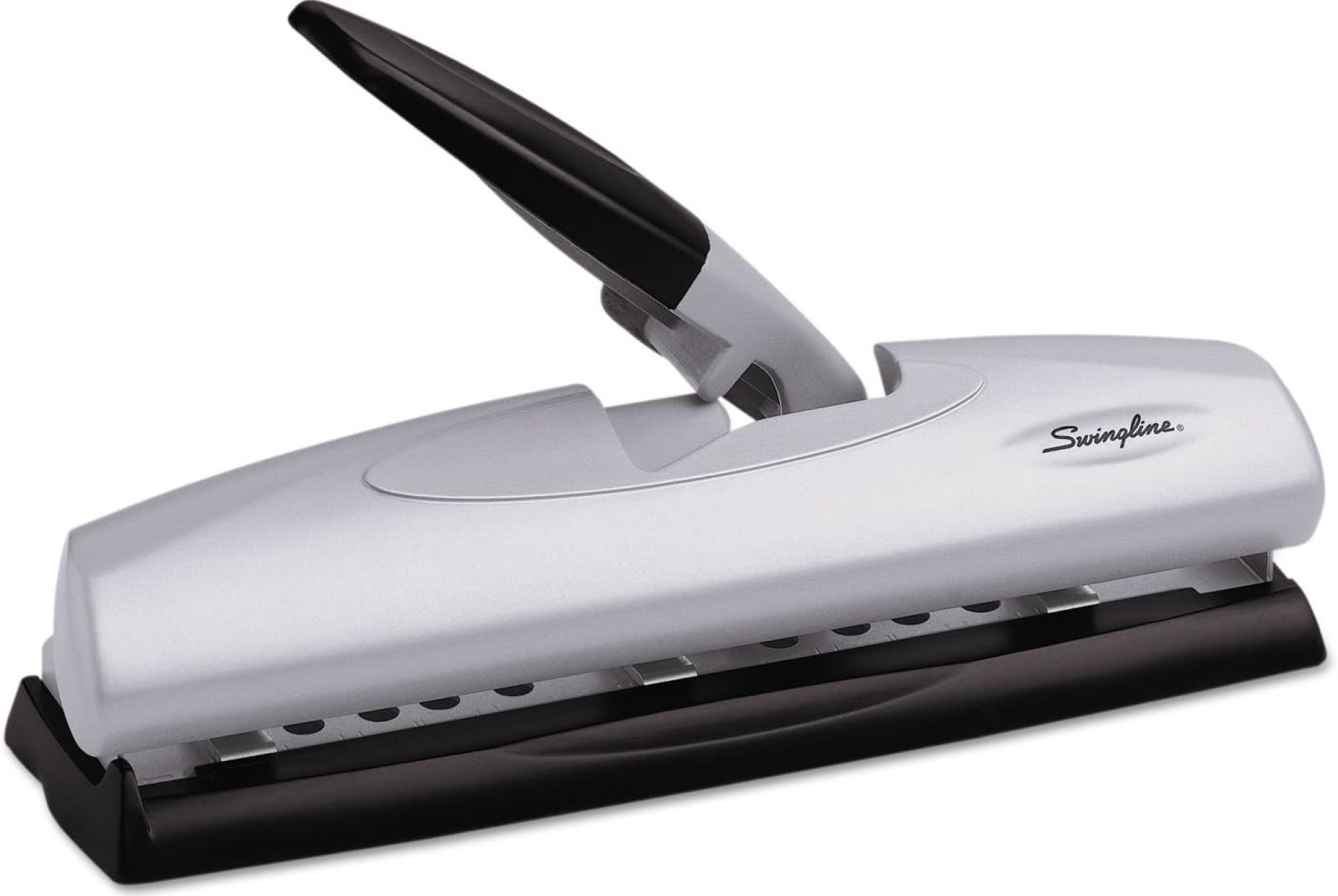 Swingline 3 Hole Punch, 20 Sheet Capacity Three Hole Puncher 3 Ring, Adjustable 2-7 Hole Paper Punch, LightTouch Low Effort, Black & Silver (74030) Swingline 3 Hole Punch, 20 Sheet Capacity Three Hole Puncher 3 Ring, Adjustable 2-7 Hole Paper Punch, LightTouch Low Effort, Black & Silver (74030)